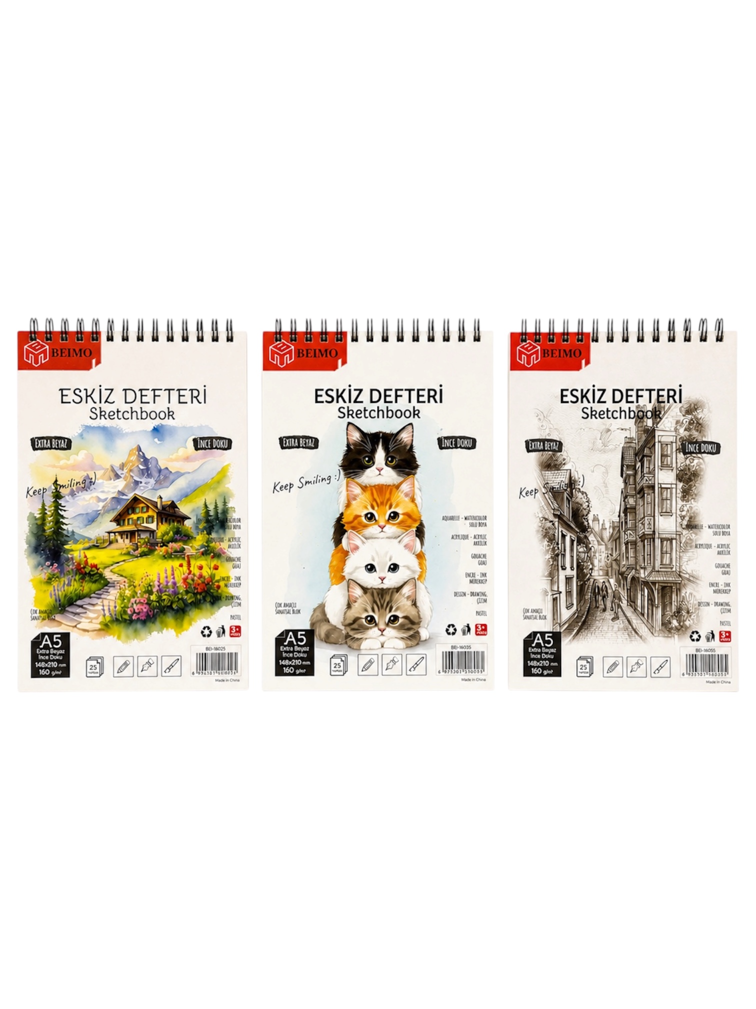 A5 Telli Eskiz Defteri 160 Gr 25 Sayfa 148*210 Mm %100 Pamuk Sayfa