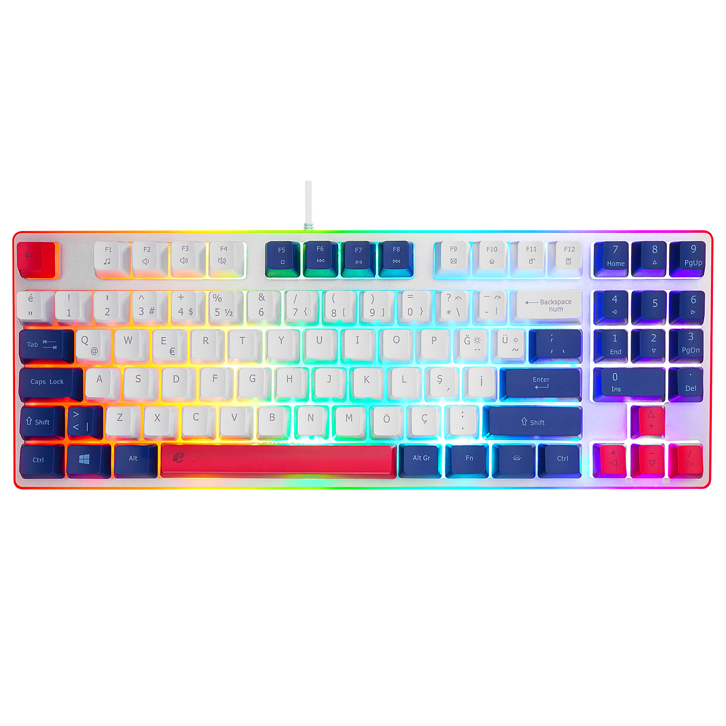 Acer EMachines EAK216 Beyaz/Mavi/Kırmızı USB Rainbow Aydınlatmalı Q Standart TKL Klavye