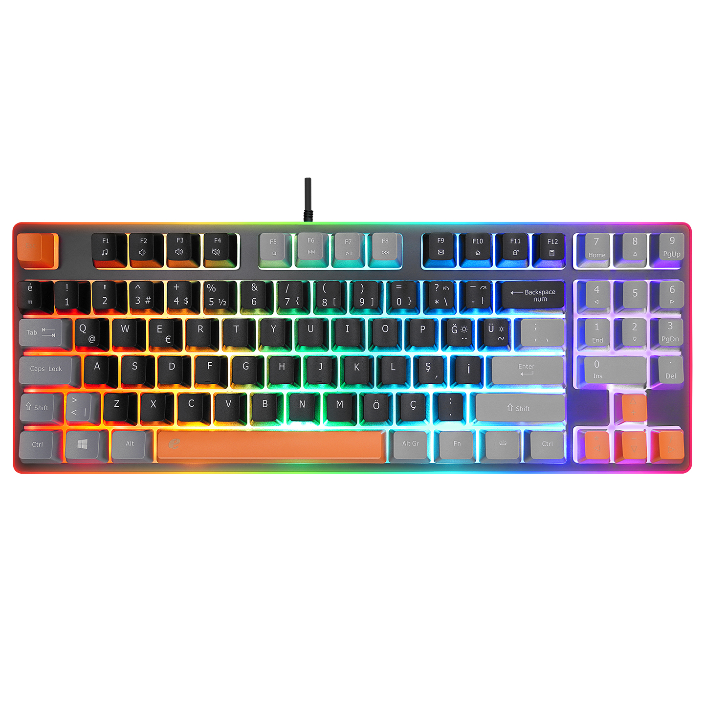 Acer EMachines EAK216 Siyah/Gri/Turuncu USB Rainbow Aydınlatmalı Q Standart TKL Klavye