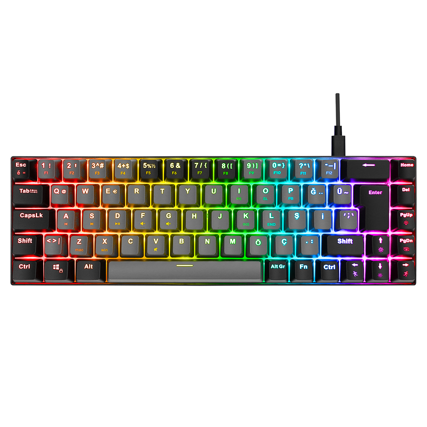 Acer EMachines EAK68 Gri/Siyah USB RGB Backlight Red Switch Mekanik Q 68 Tuşlu Mini Gaming Oyuncu Klavyesi