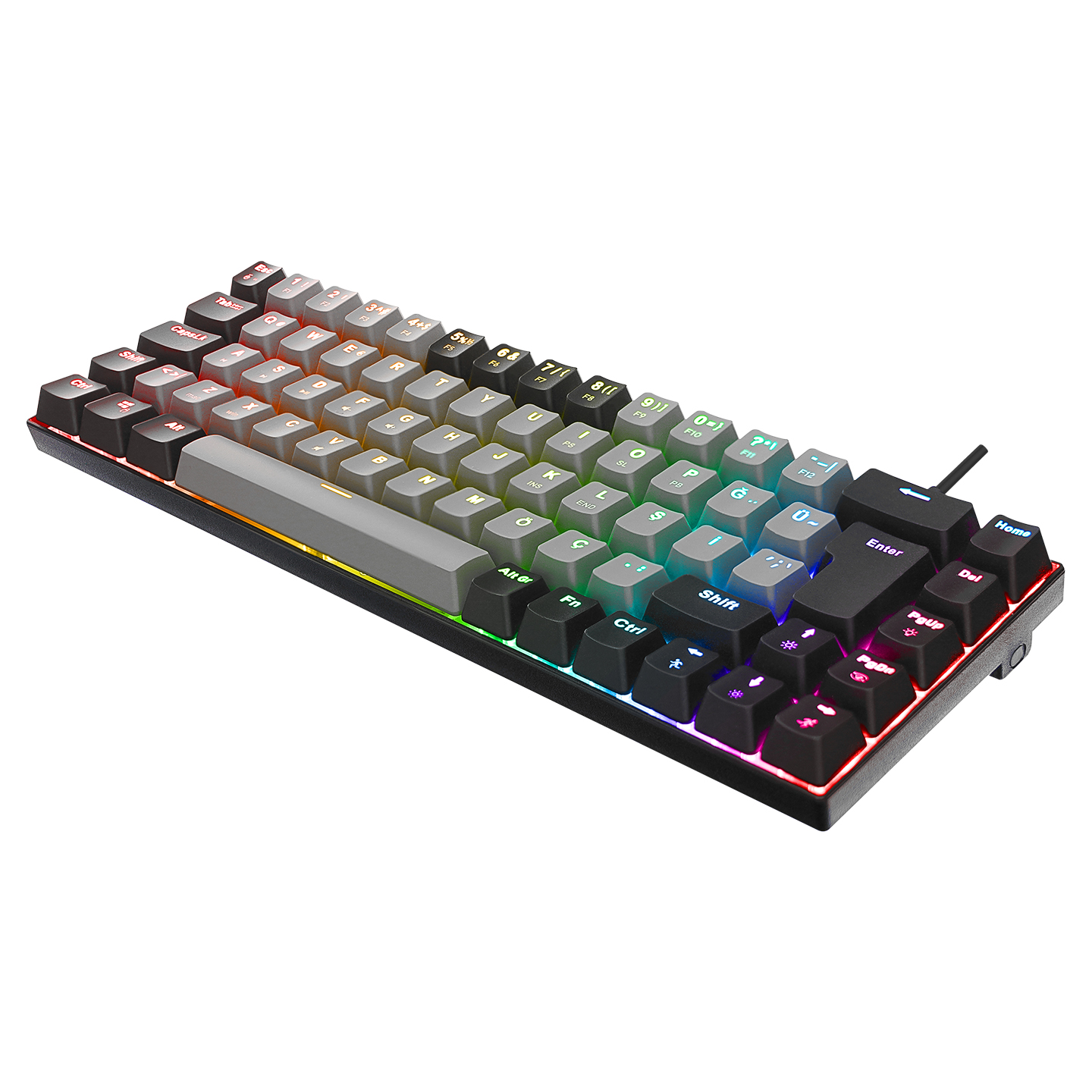 Acer EMachines EAK68 Gri/Siyah USB RGB Backlight Red Switch Mekanik Q 68 Tuşlu Mini Gaming Oyuncu Klavyesi