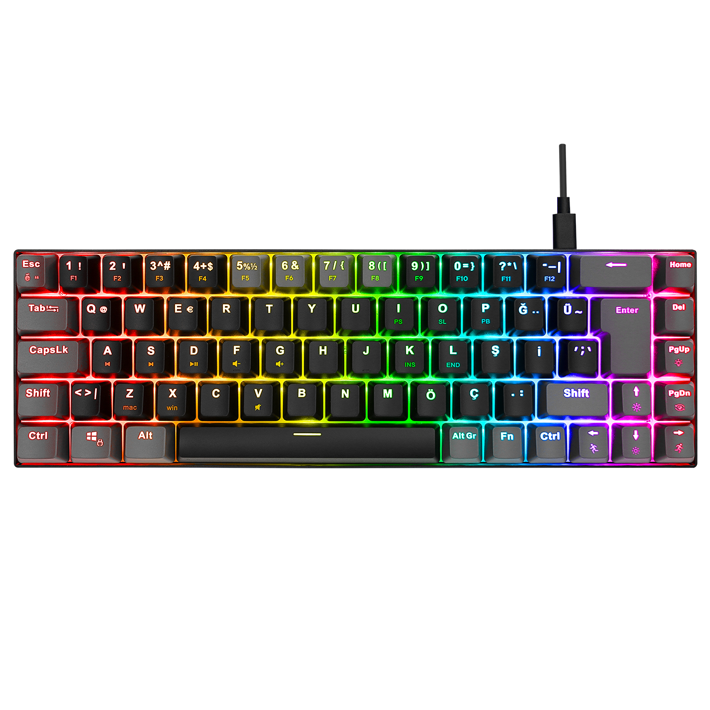 Acer EMachines EAK68 Siyah/Gri USB RGB Backlight Red Switch Mekanik Q 68 Tuşlu Mini Gaming Oyuncu Klavyesi