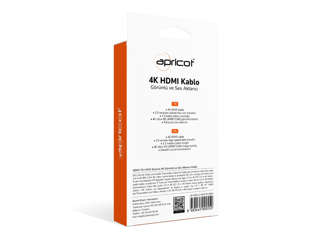 Apricot AP-HDP1.5 HDMI To HDMI 1.5 Metre 4K Kutulu HDMI Kablo