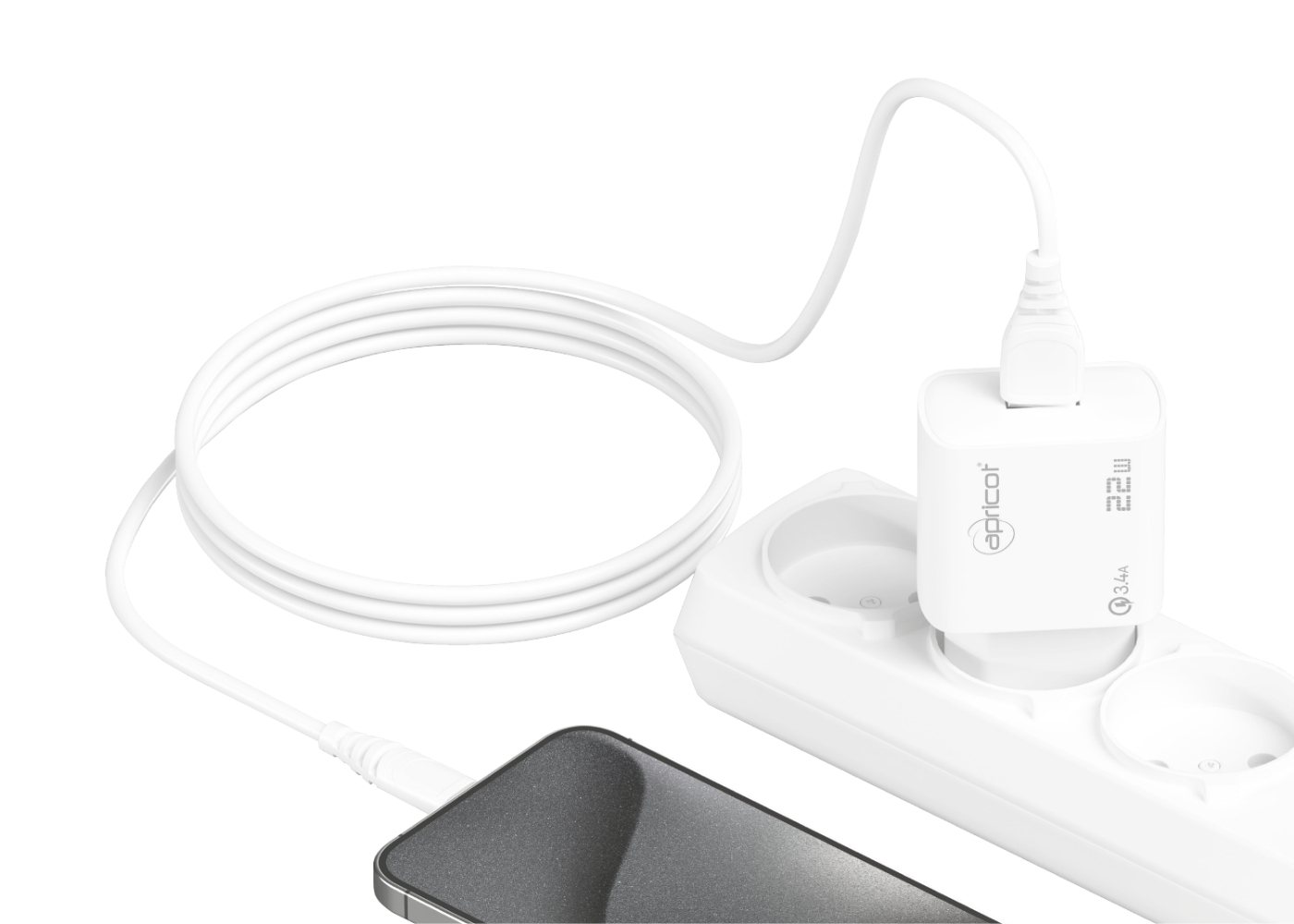 Apricot APC-U422L 22W Lightning Kablolu Beyaz Hızlı Ev Şarj Adaptörü Set