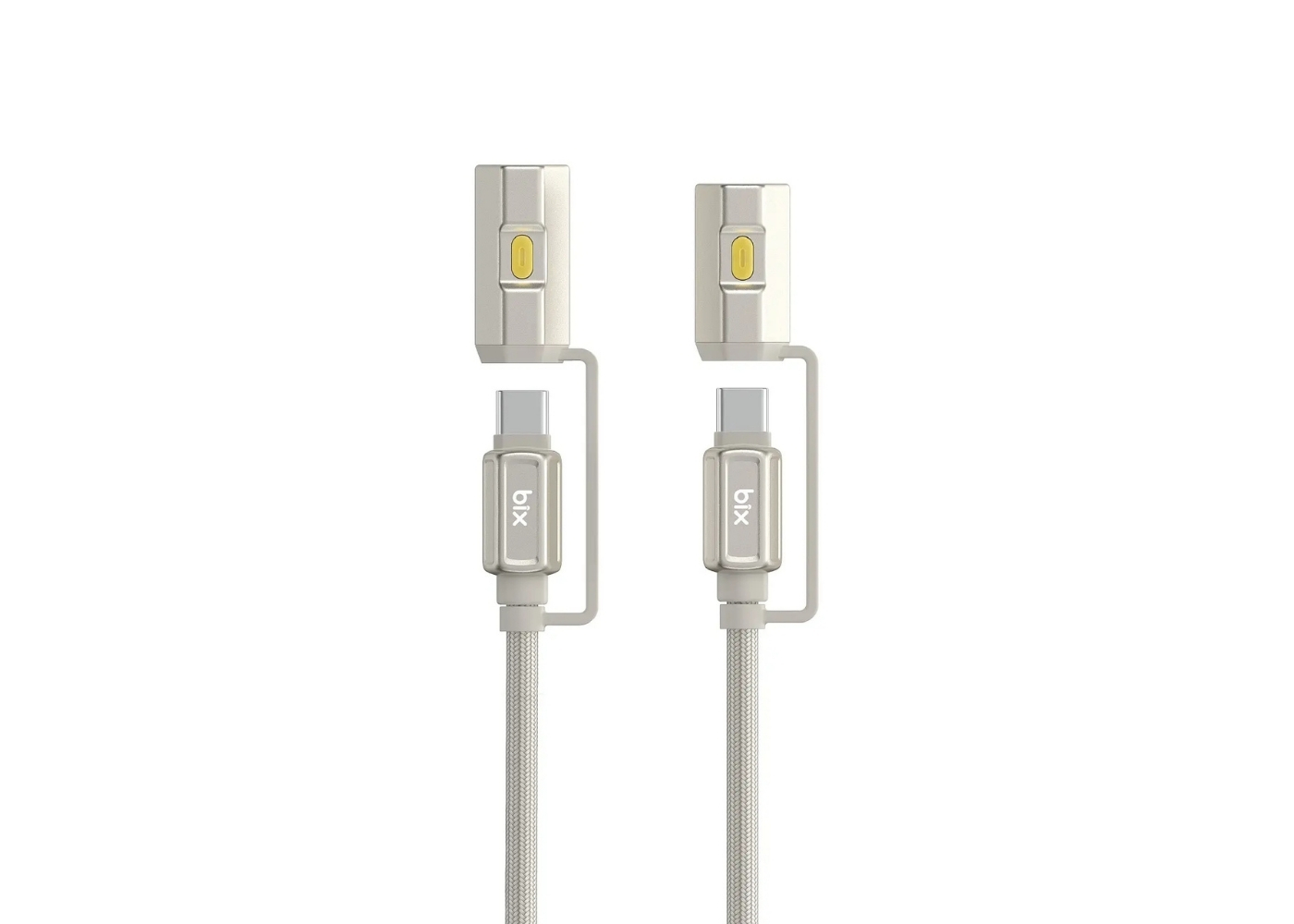 Bix T2IN1C 240W LED Fener ve Alevsiz Çakmak Fonksiyonlu Type-C To Type-C Şarj ve Data Kablosu 1.2 Metre Gri