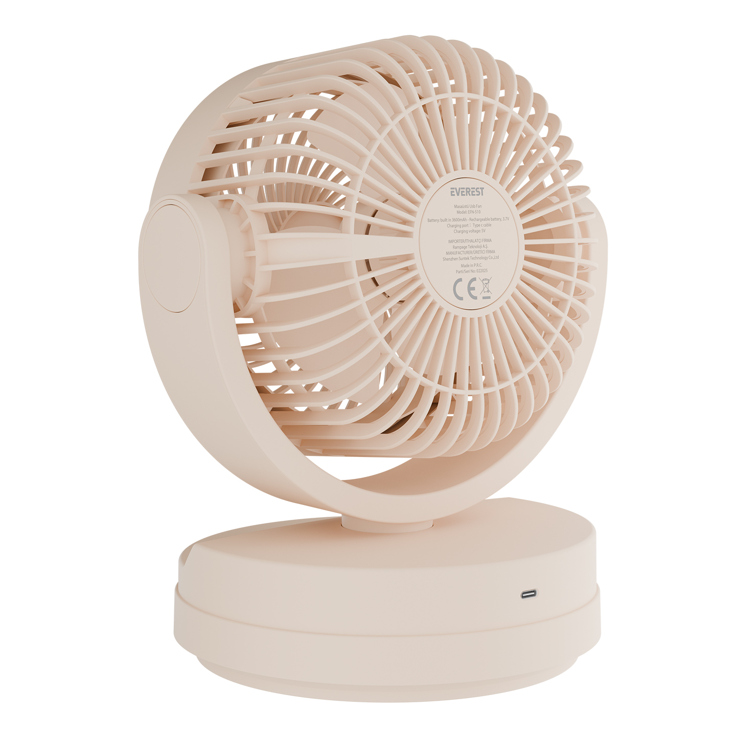 Everest EFN-509 Krem- Kahve 7 İnç 3 Kademeli 2100 RPM Hız Duvar Tıpı ve Masaüstü Usb Fan