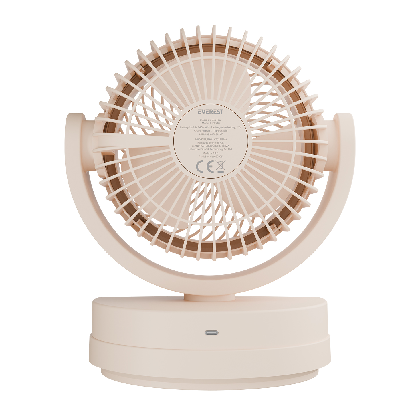 Everest EFN-509 Krem- Kahve 7 İnç 3 Kademeli 2100 RPM Hız Duvar Tıpı ve Masaüstü Usb Fan