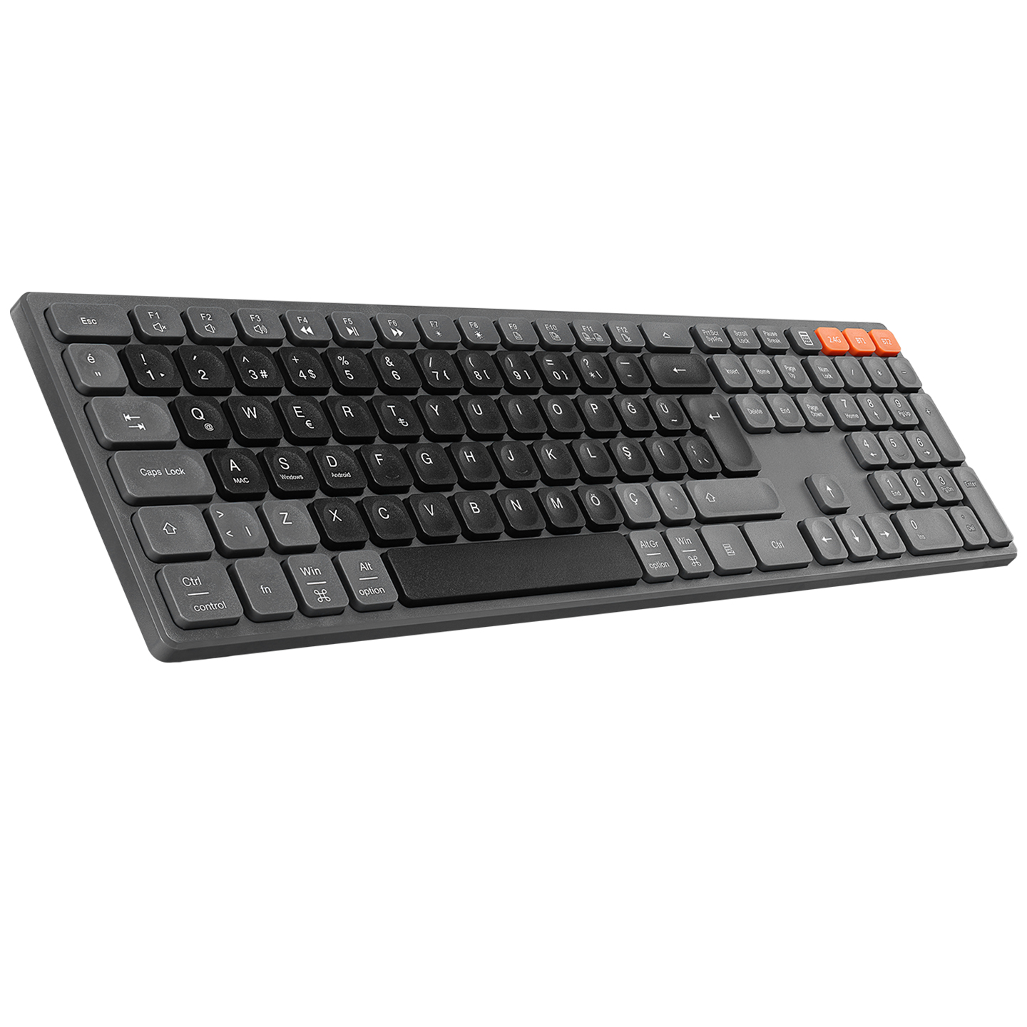 Everest KB-2610 Siyah/Gri 2.4G+BT1+BT2 Üçü Bir Arada 3 In 1 Q Kablosuz Klavye
