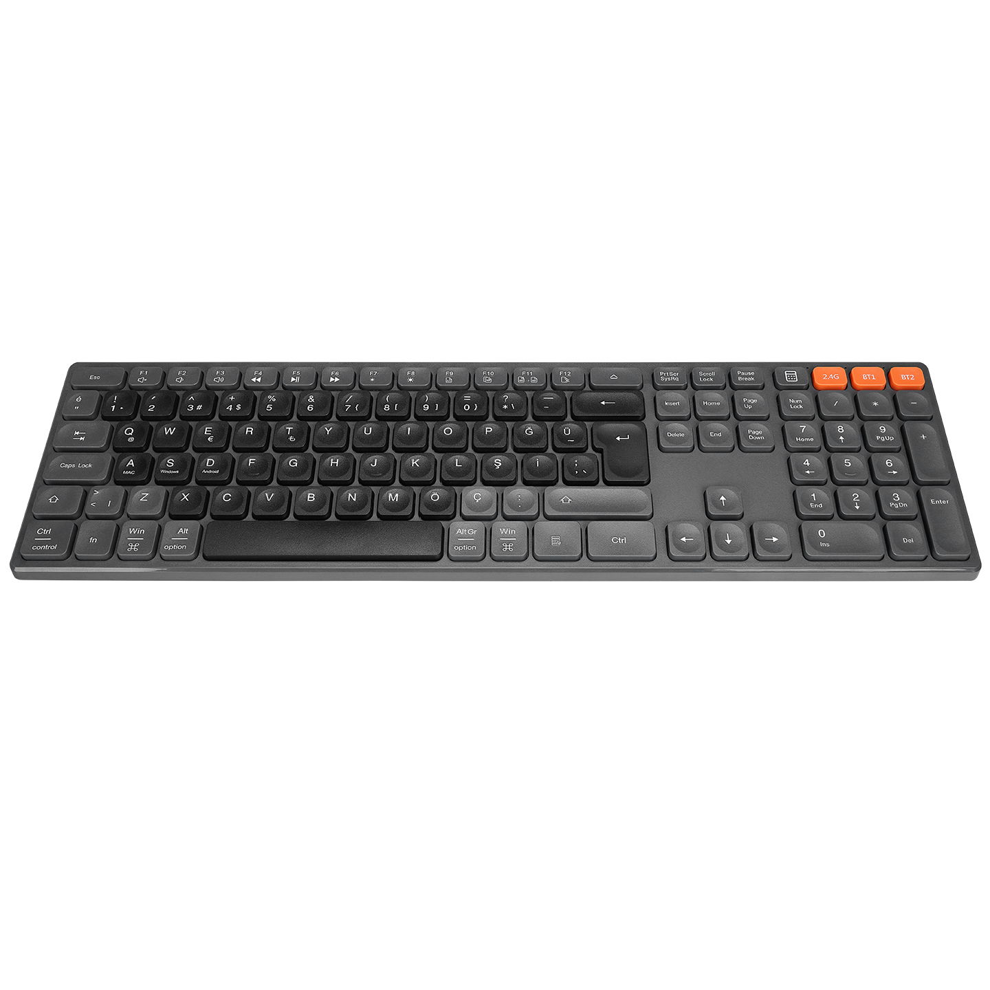 Everest KB-2610 Siyah/Gri 2.4G+BT1+BT2 Üçü Bir Arada 3 In 1 Q Kablosuz Klavye