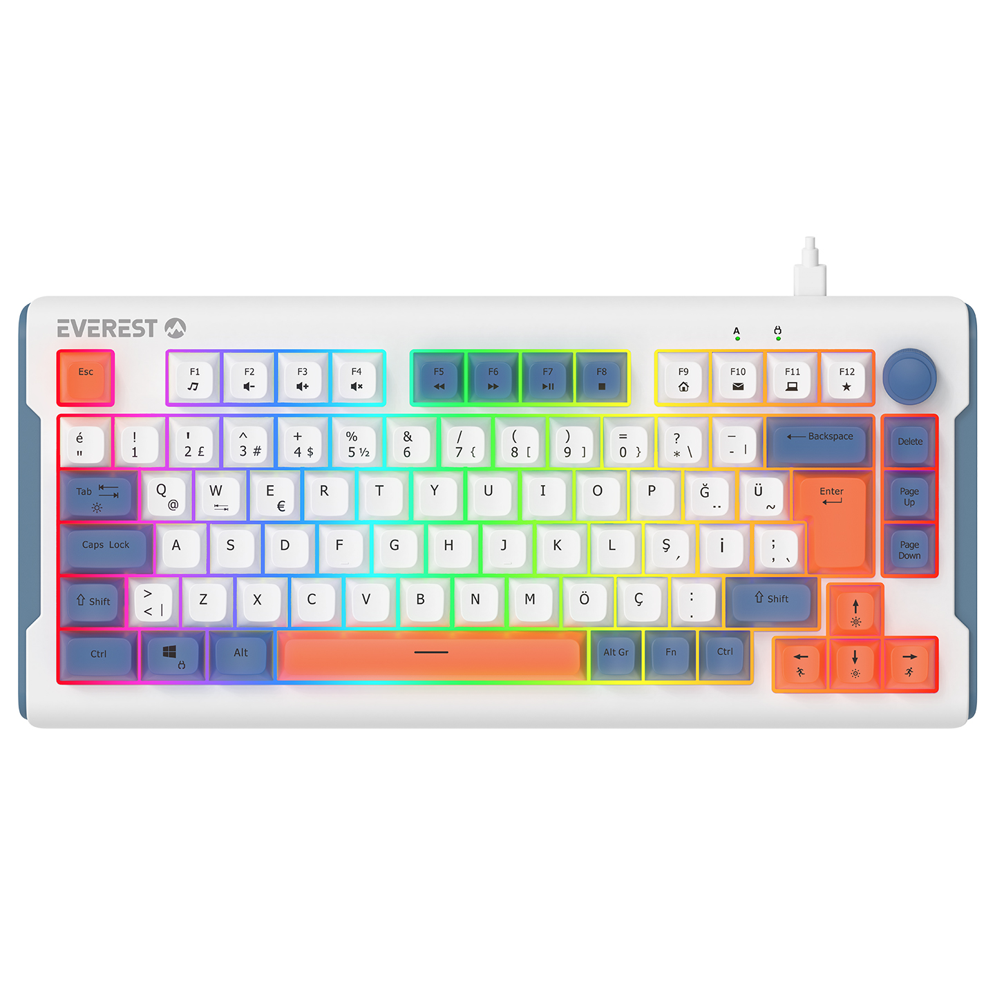 Everest KB-75 Smooth Beyaz/Mavi/Turuncu RGB Q Membrane Oyuncu Klavyesi