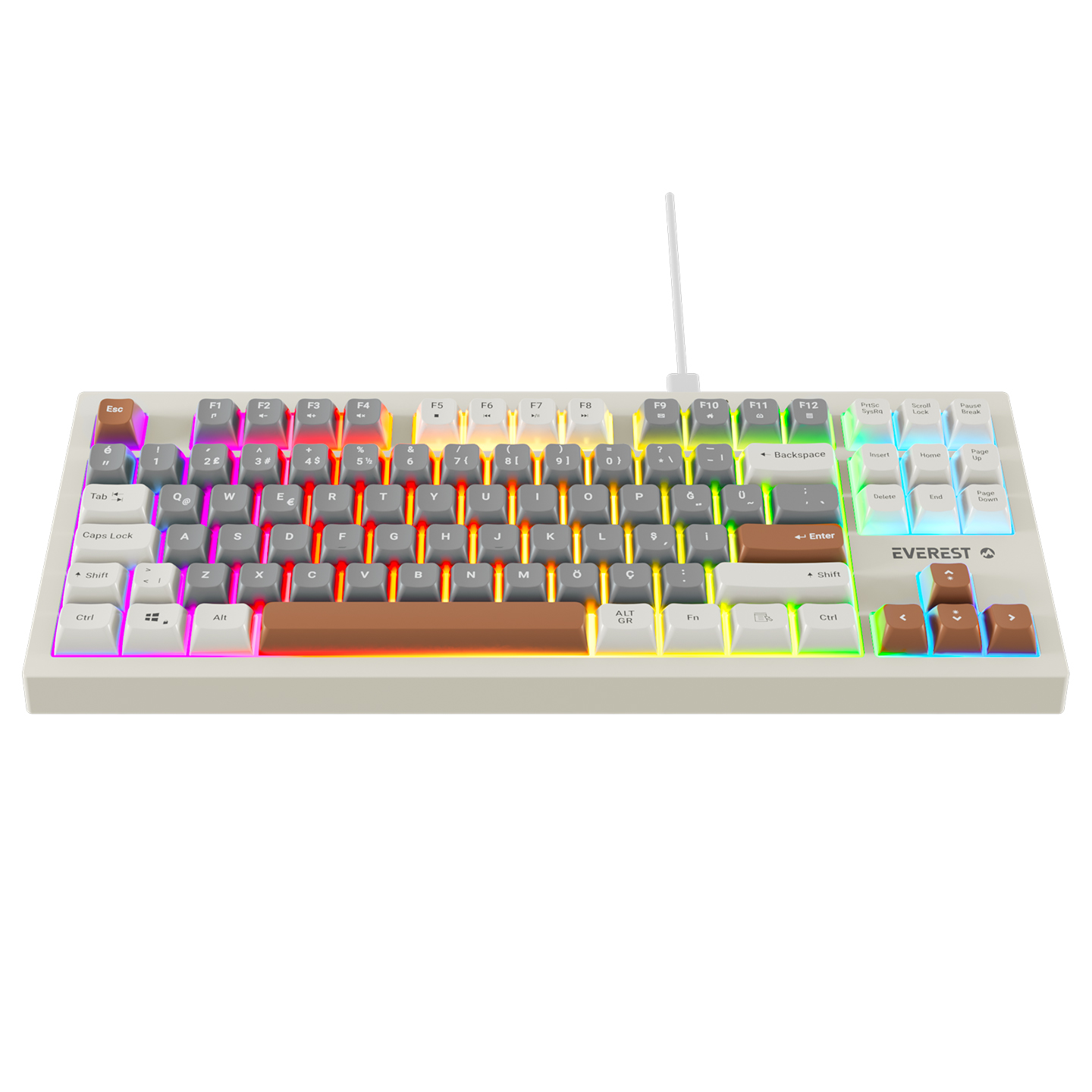 Everest KB-98 Silent TKL Gri Mavi/Gri/Kahve Rainbow Q Membrane Klavye