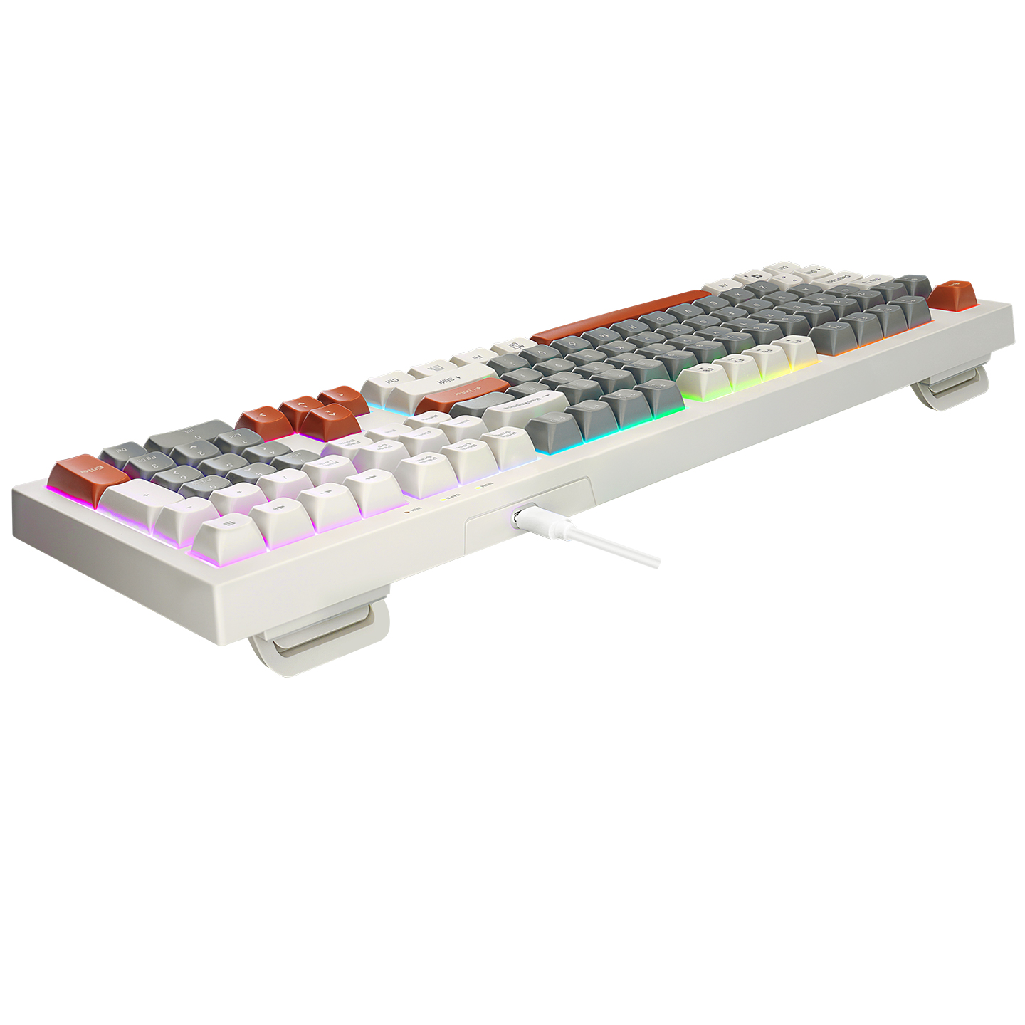 Everest KM-77 Runa Gri/Krem/Kahve Usb Rainbow Aydınlatmalı Sessiz Q Klavye + Mouse Set