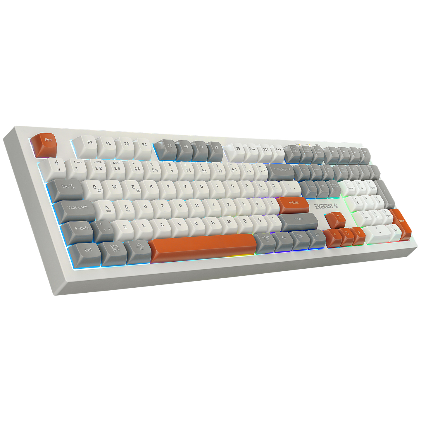 Everest KM-78 Rena Krem/Gri/Kahve Kablosuz 2.4 + BT RGB Aydınlatmalı Sessiz Q Su Sıçramasına Dayanıklı Klavye + Mouse Se