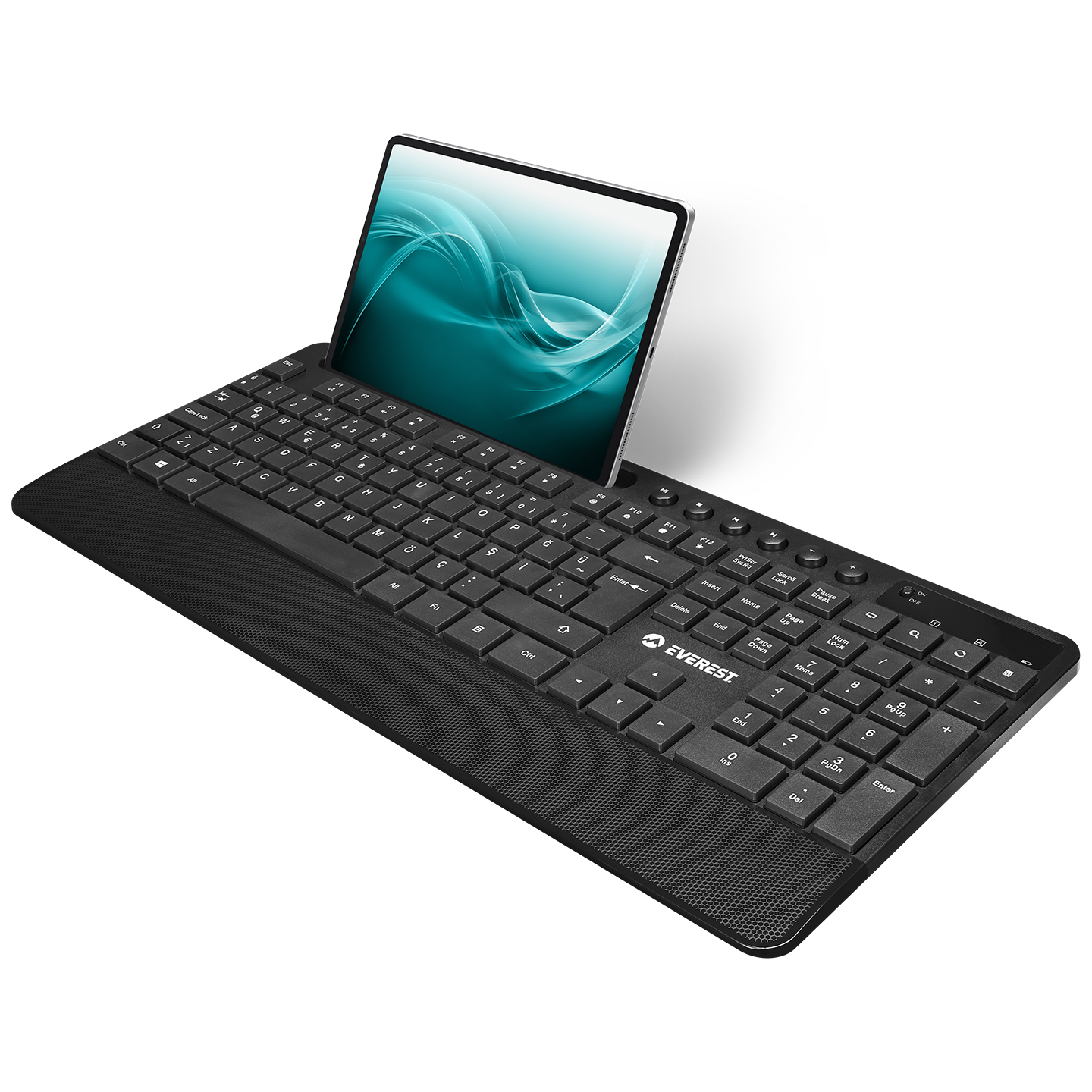 Everest KM-9676 Siyah Multimedya Tablet-Telefon Standlı Klavye + Mouse Set