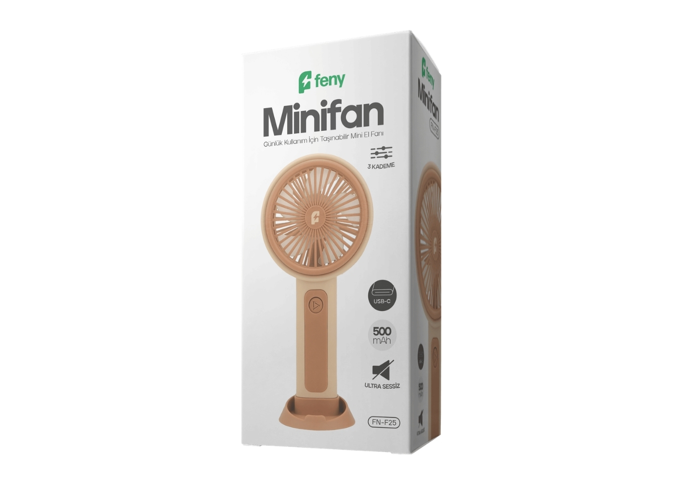 Feny FN-F25 Krem / Turuncu Minifan Ultra Sessiz Şarjlı Taşınabilir Stantlı Mini El Fanı