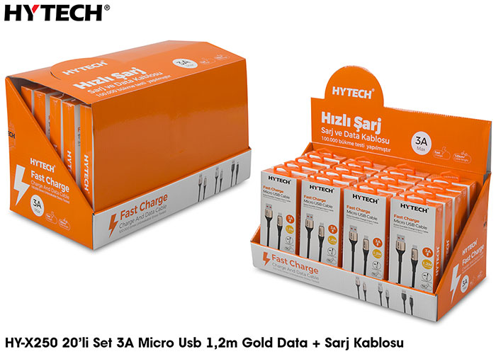 Hytech HY-X250 3A Micro Usb 1,2m Gold Data + Sarj Kablosu