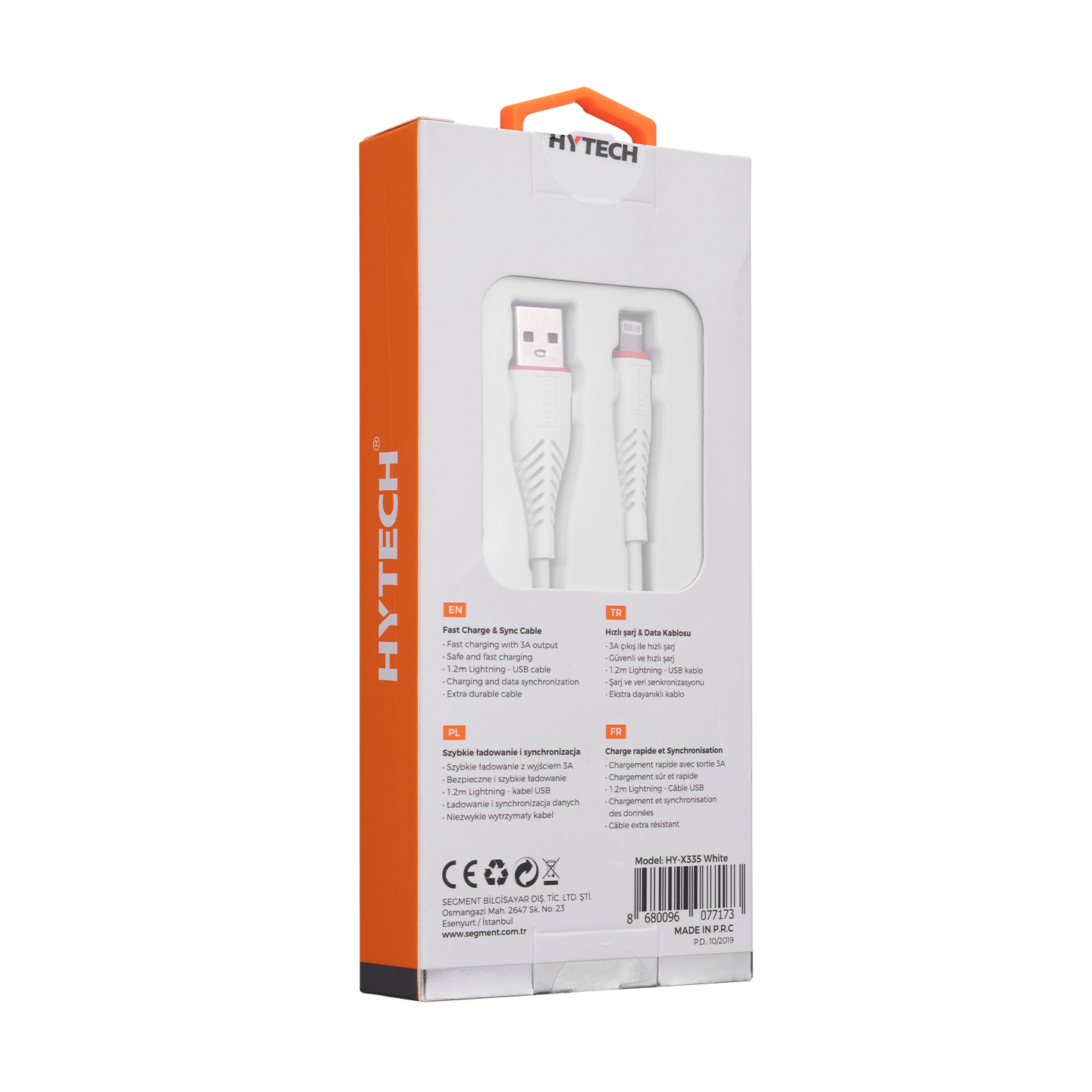 Hytech HY-X335 1.2M 3A Lightning Beyaz Data + Şarj Kablosu