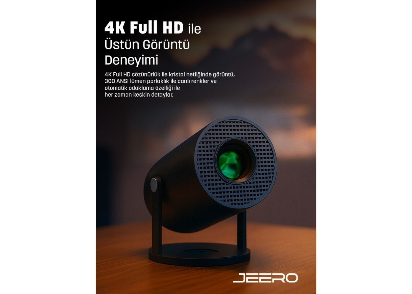 Jeero HY300PRO 4K Android13 Portable Projector (H713/4K/Android) Siyah