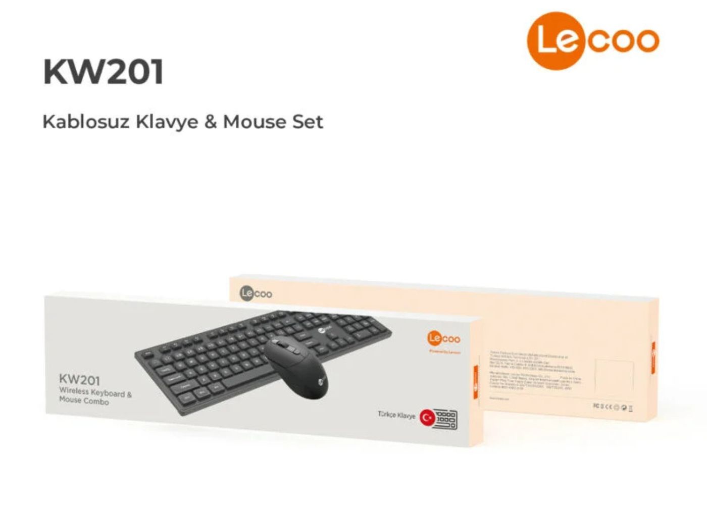 Lenovo Lecoo KW201 Kablosuz Türkçe Siyah Q Klavye & Mouse Set