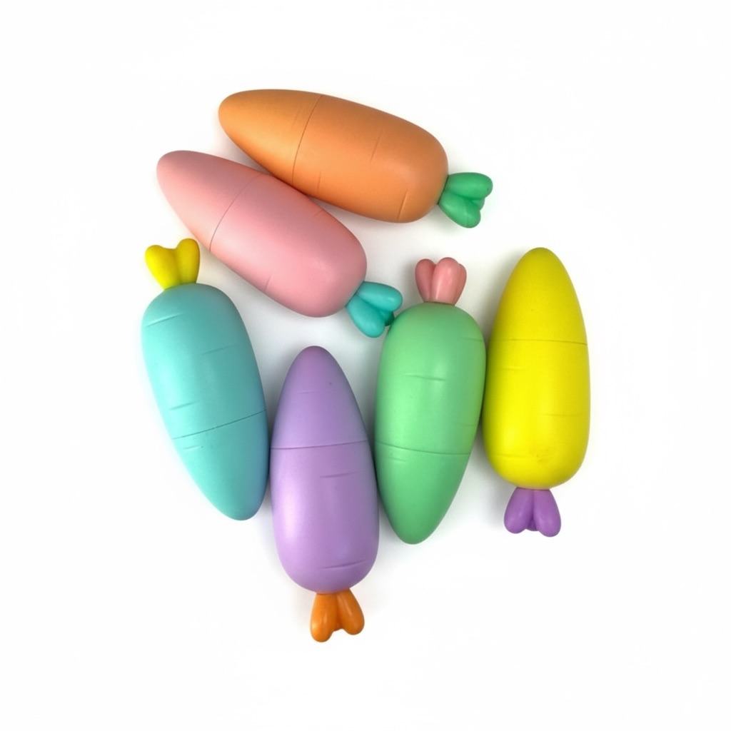 M-809 Havuç Figürü Pastel Renkler Fosforlu Kalem 6 Adet