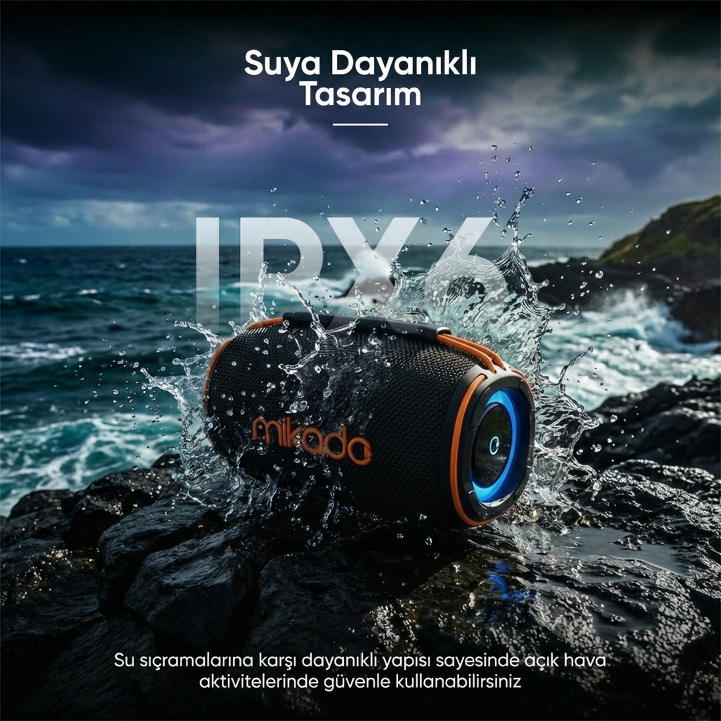 Mikado MD-31BT Siyah IPX6 15W RGB Işıklı 2400mAh TF KART+USB Destekli Bluetooth Hoparlör