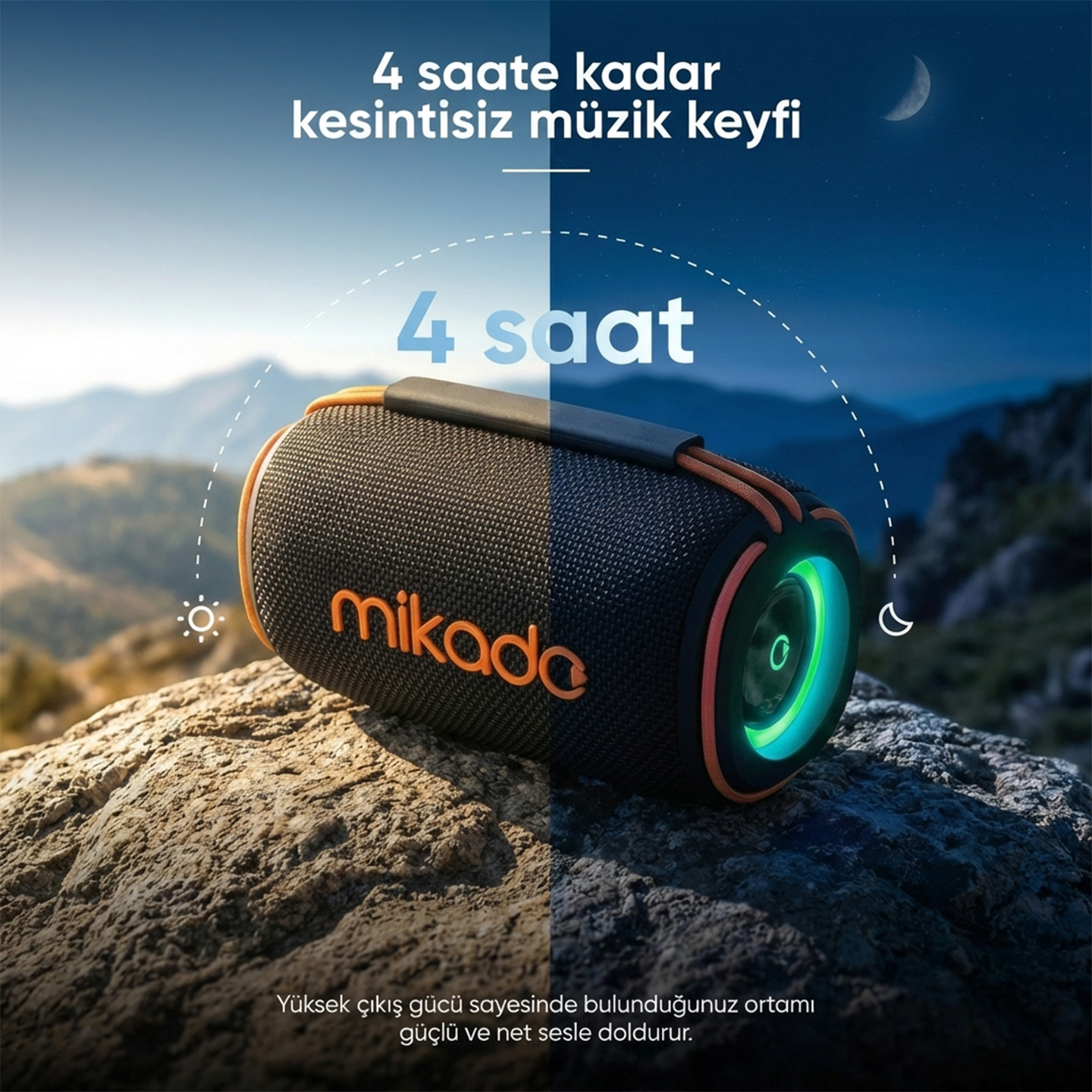 Mikado MD-31BT Siyah IPX6 15W RGB Işıklı 2400mAh TF KART+USB Destekli Bluetooth Hoparlör