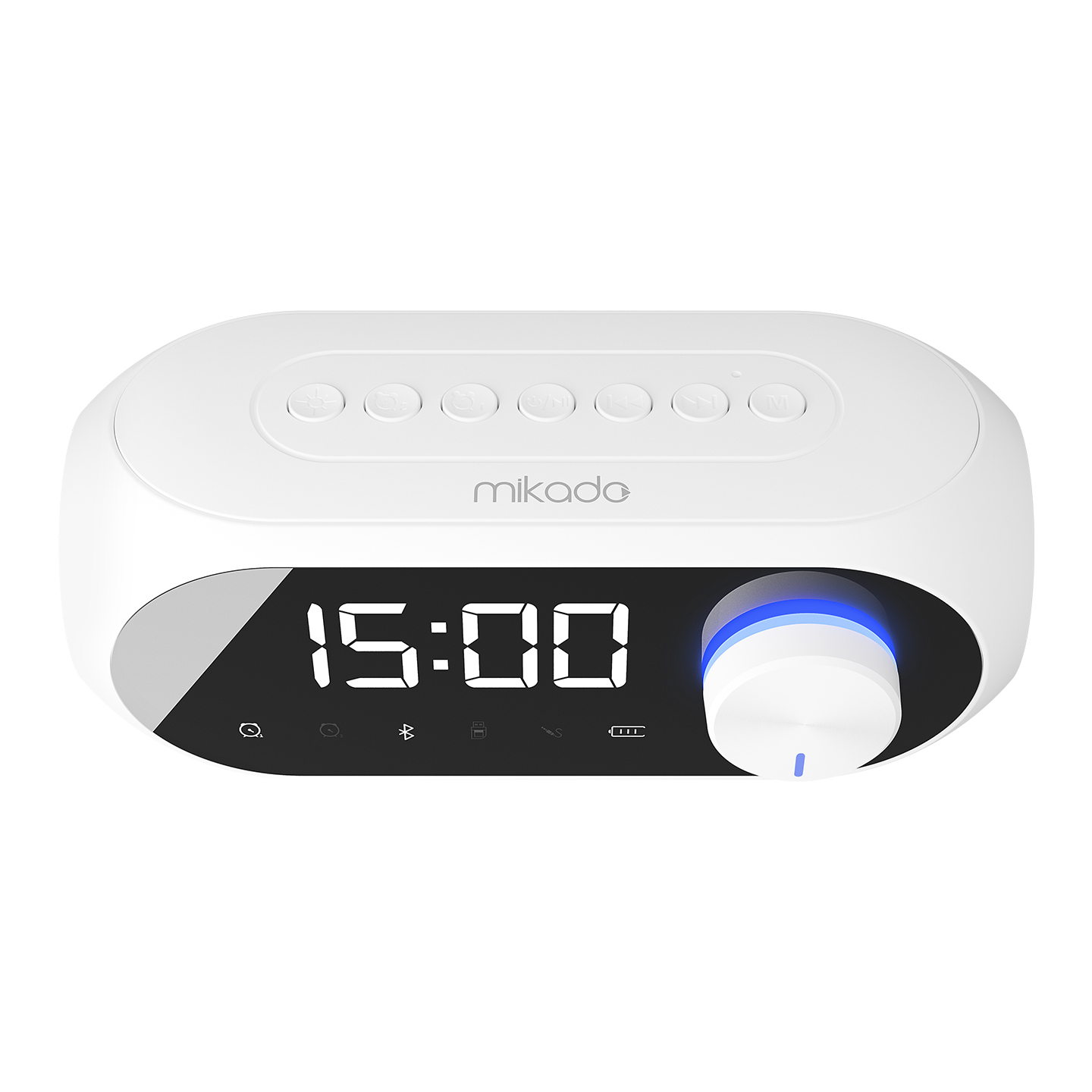 Mikado MD-W7 1200mAh 5W Beyaz Bluetooth-Aux-Derece-Usb-FM Double Alarmlı Saat Speaker