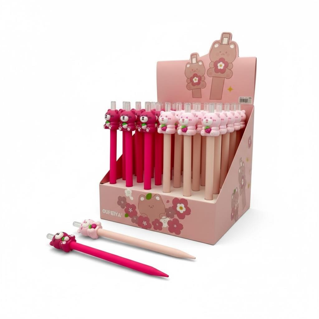 No.5677 Pembe Sevimli Ayı Figürü Versatil Kalem 0.7 Uçlu