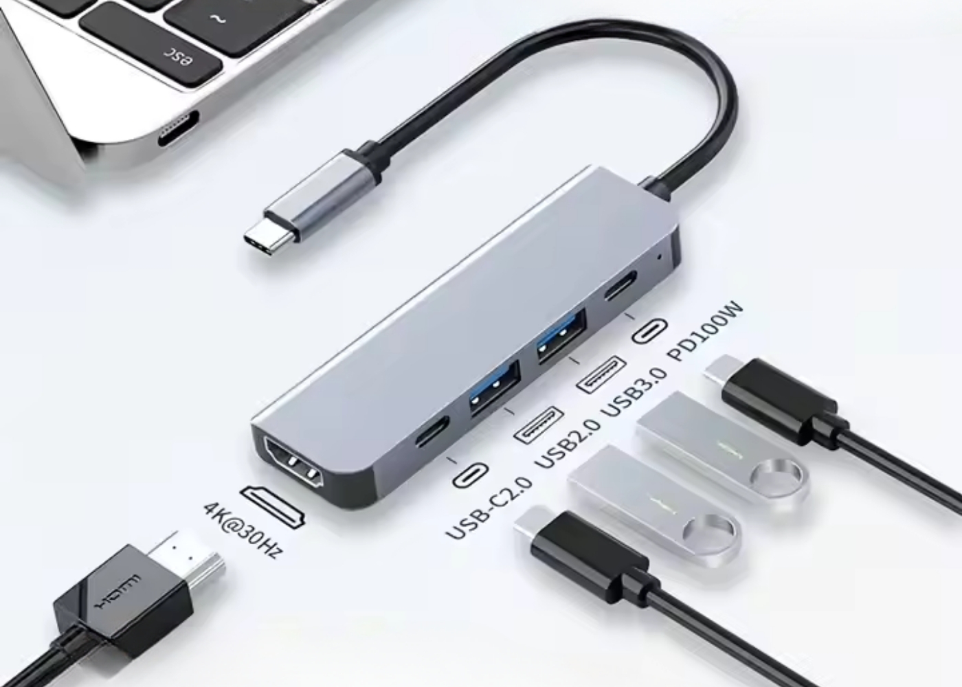 Platoon PL-5560 4K Type-C 5in1 Şarj,HDMI ve USB Çoğaltıcı Adaptör Çevirici