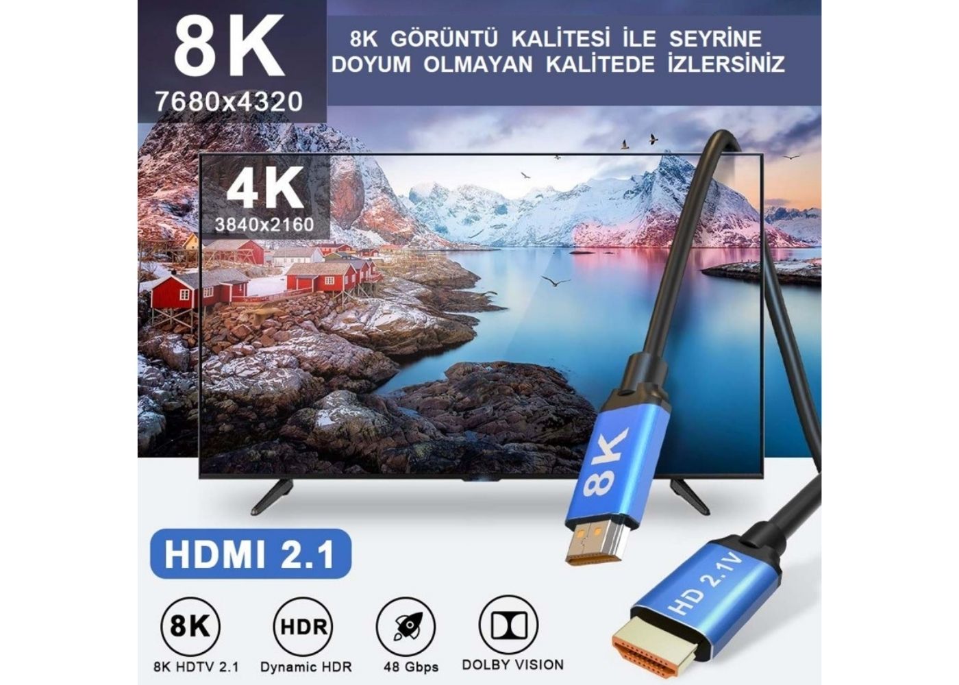 Platoon PL-8958 5 M 8K Ultra HD 2.1V 48Gbps Altın Kaplama HDMI Kablosu