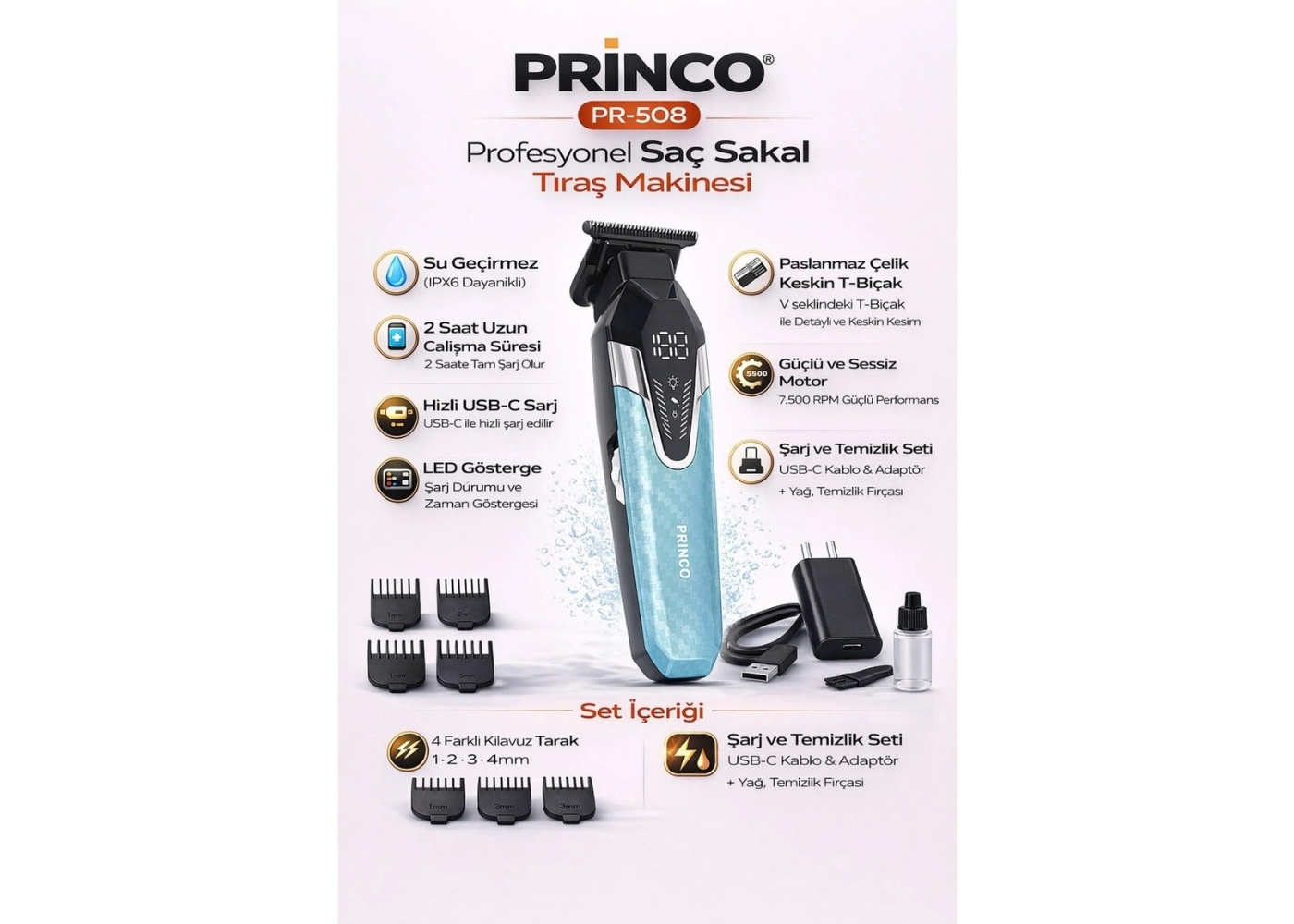 Princo PR-508 Yonel Saç Sakal Tıraş Makinesi