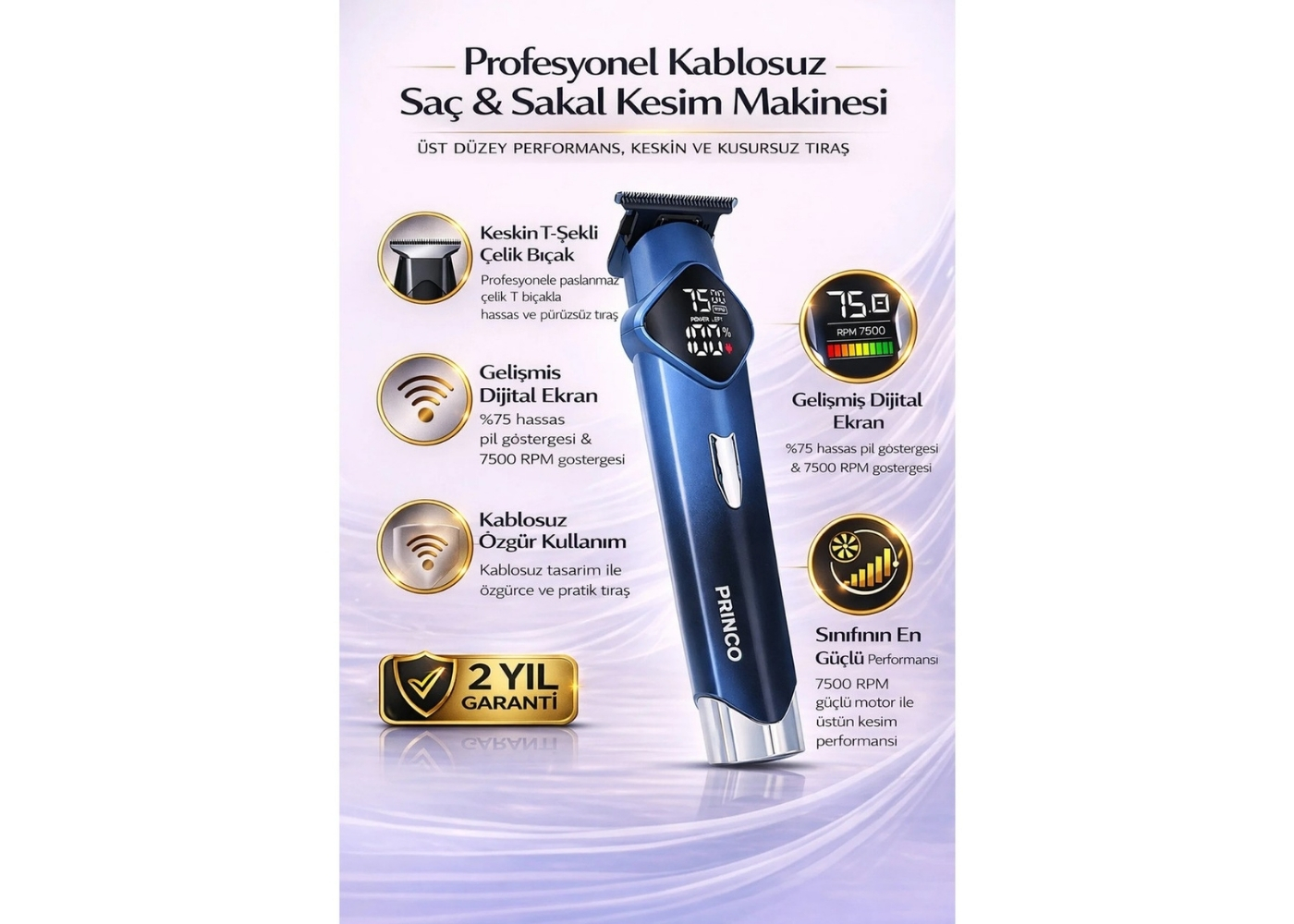 Princo PR-511 3 Renk Profesyonel Saç Sakal Tıraş Makinesi