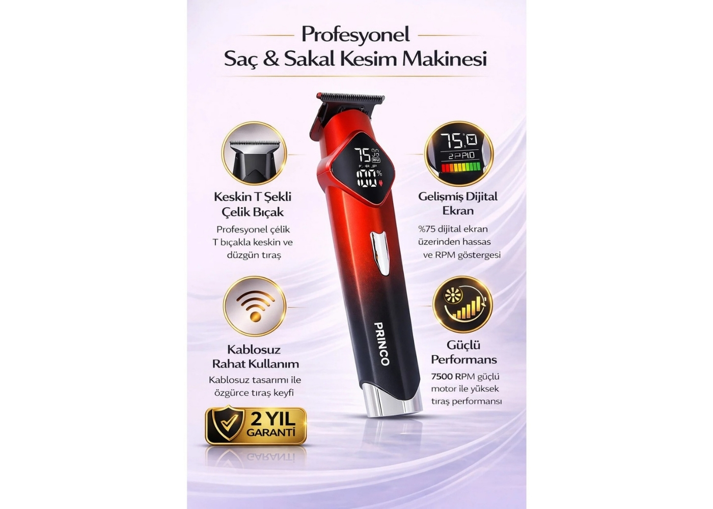 Princo PR-511 3 Renk Profesyonel Saç Sakal Tıraş Makinesi