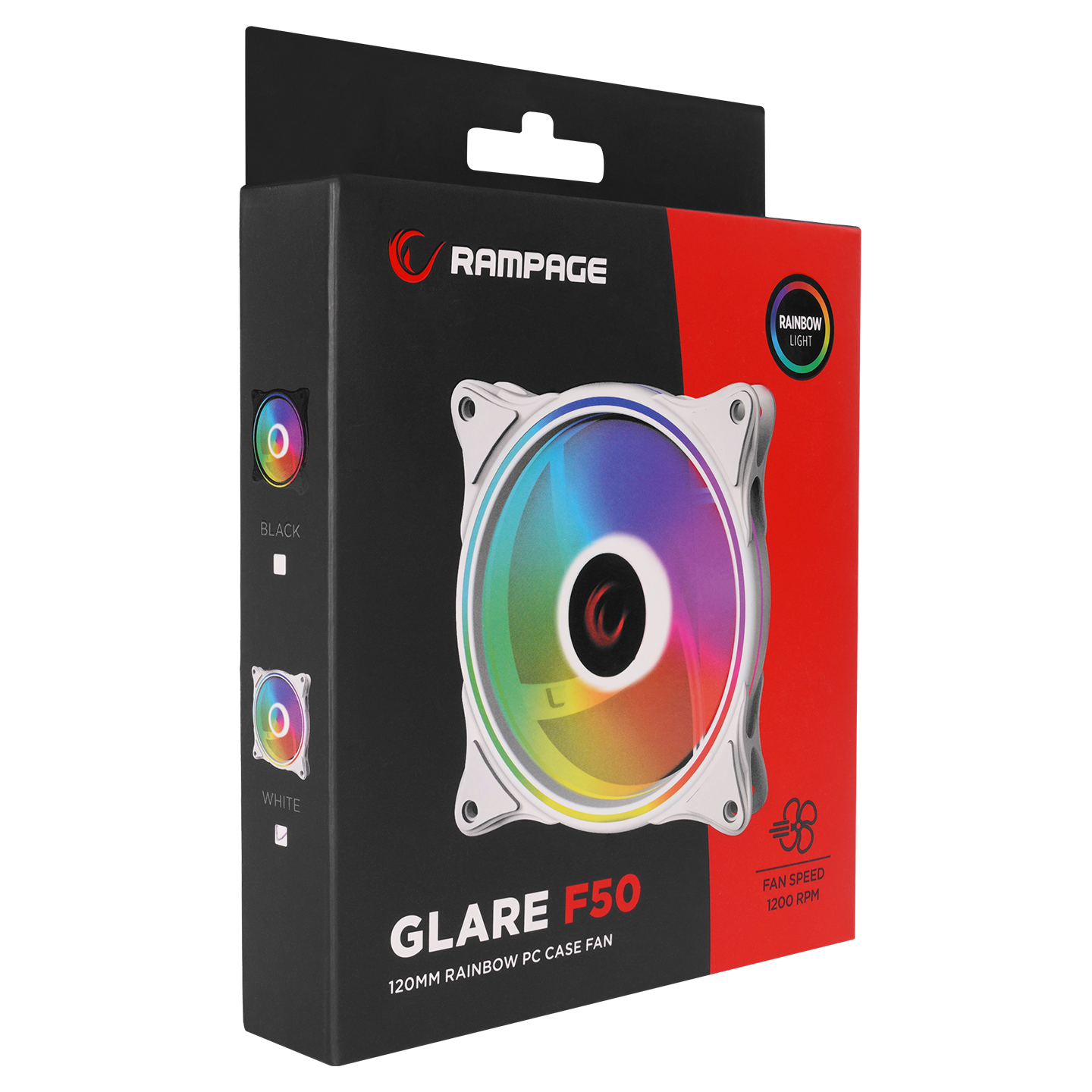 Rampage Glare F50 38CFM 1200RPM 12cm Rainbow 3P+ 4P Molex Soketli Siyah Kasa Fanı