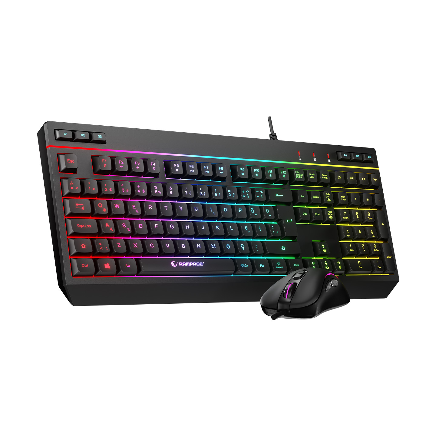 Rampage KM-R57 Seraphic Siyah RGB Aydınlatmalı Q Oyuncu Multmedia Klavye ve 12800 DPI Mouse Gaming Set
