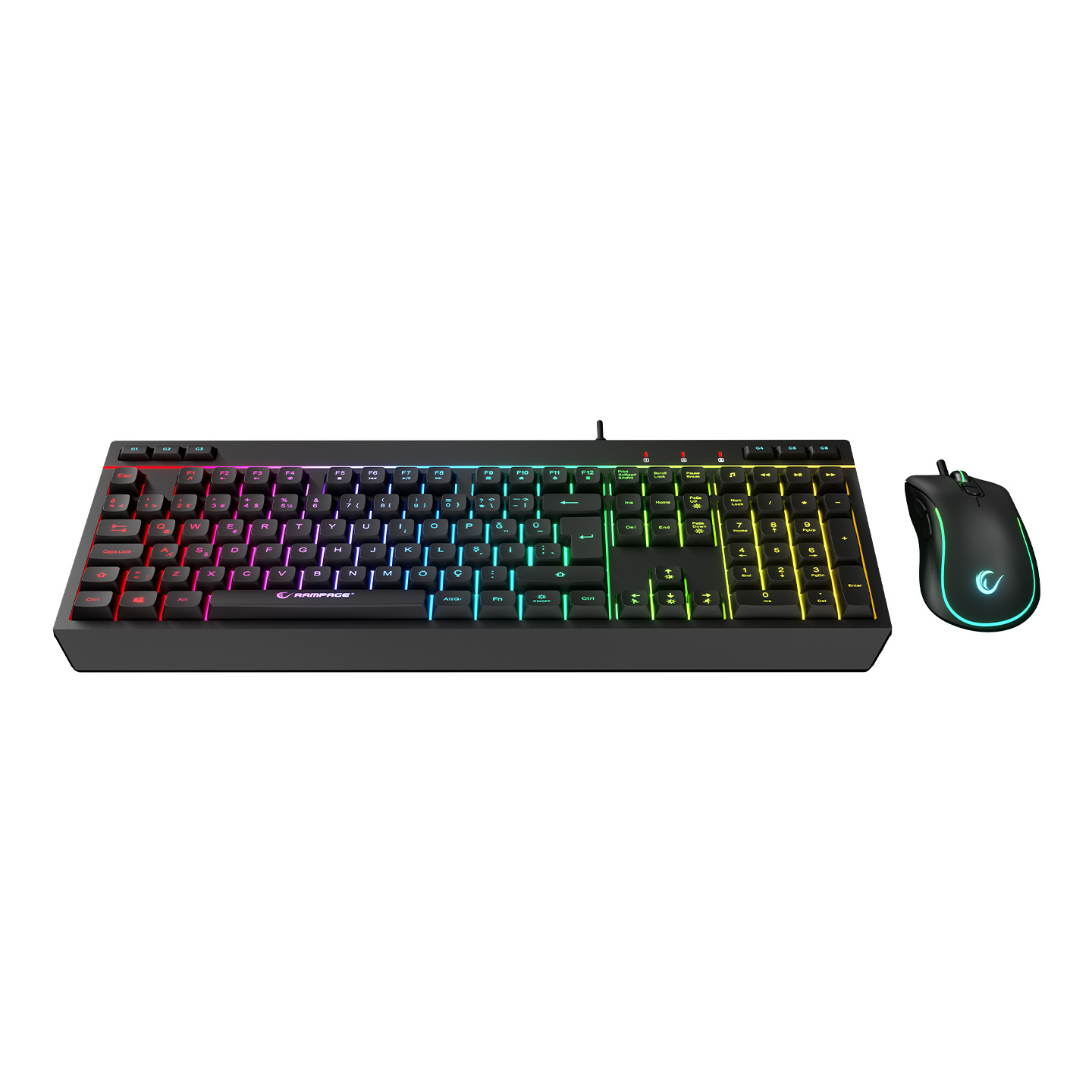 Rampage KM-R57 Seraphic Siyah RGB Aydınlatmalı Q Oyuncu Multmedia Klavye ve 12800 DPI Mouse Gaming Set