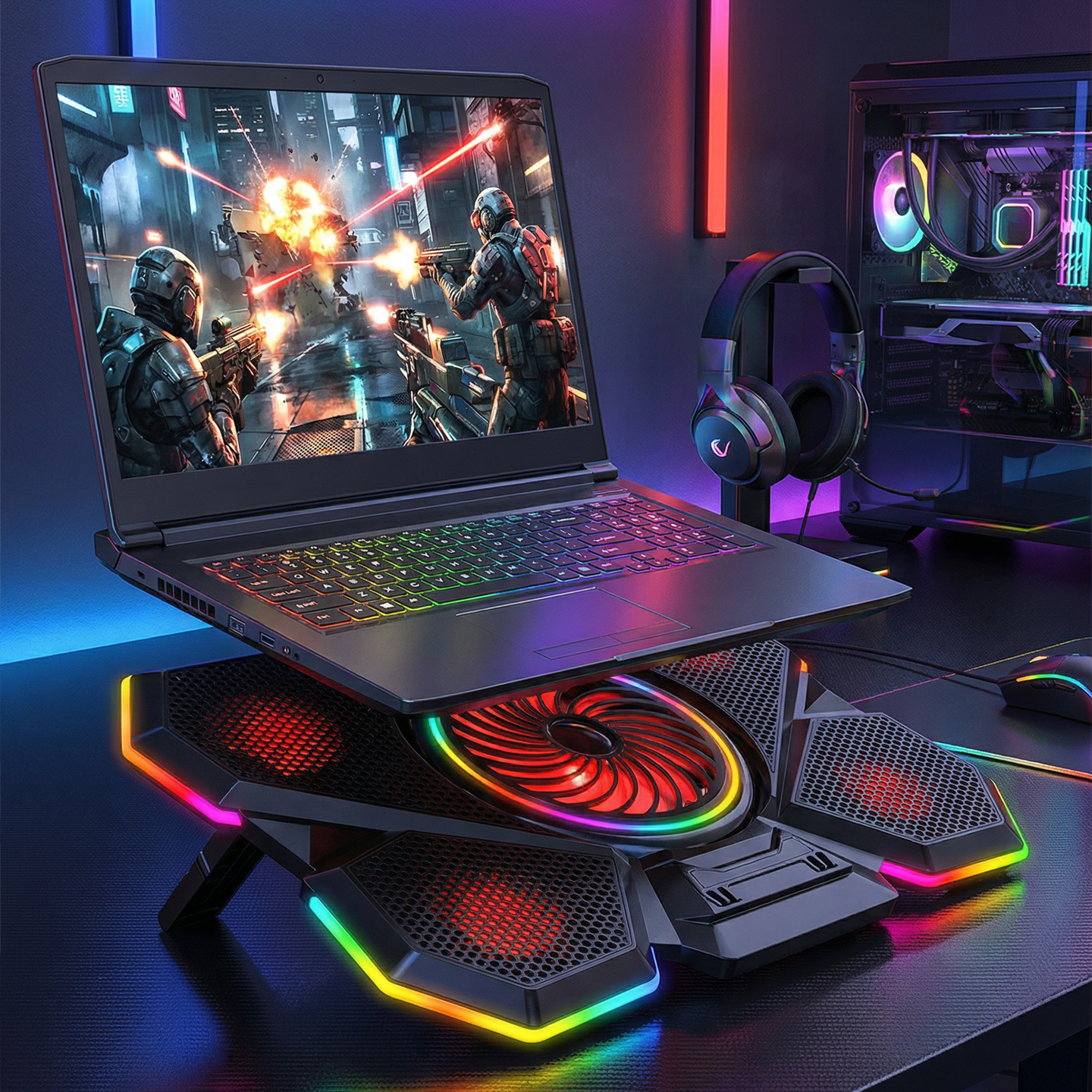 Rampage S47 Coolflow 5 Adet Kırmızı Led Fan 1 Usb 7 Farklı Kademe Ayarı 10 17.3 Notebook Soğutucu Stand