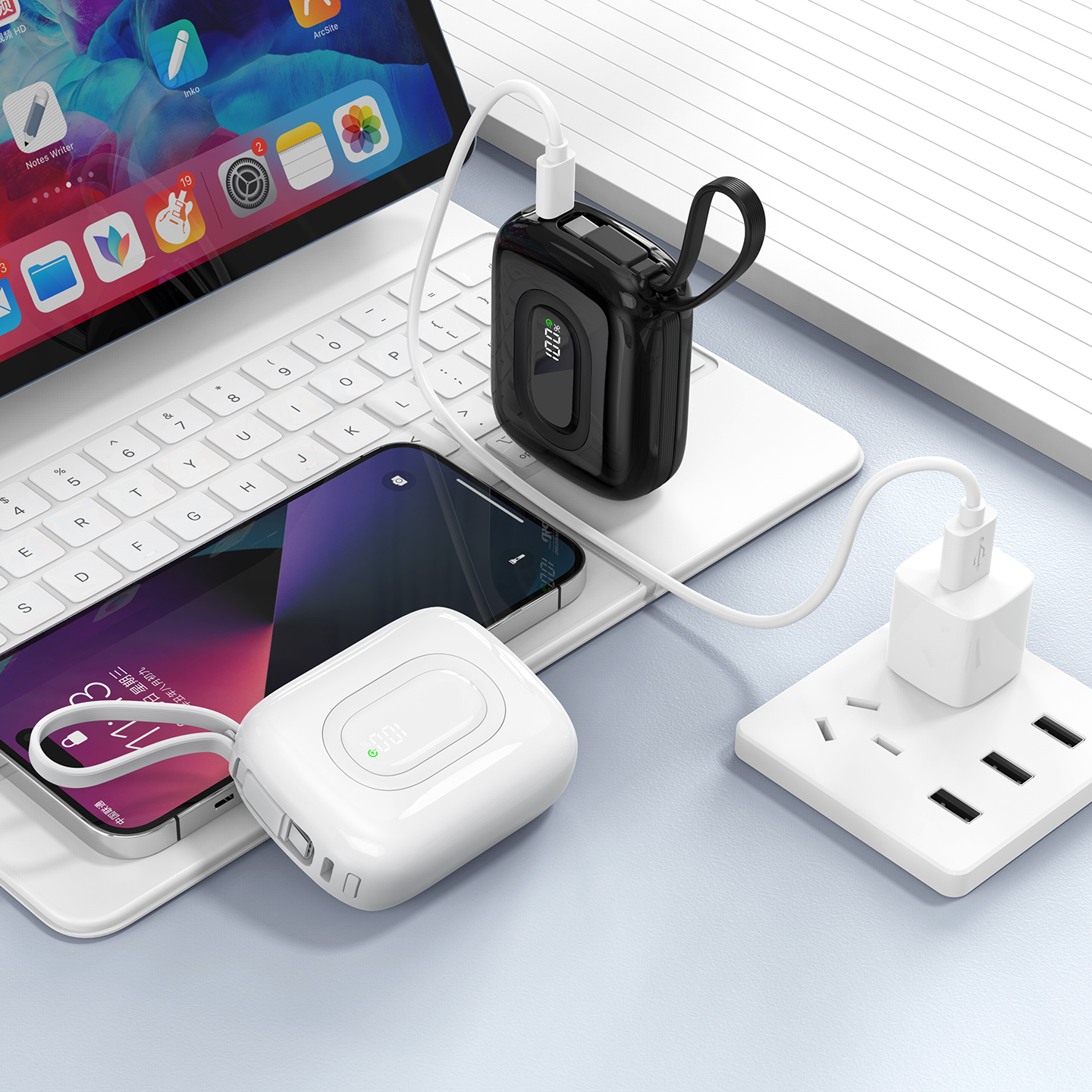 S-Link P20M 10000mAh PD20W Type-C Kablolu Siyah LCD Taşınabilir Pil Şarj Cihazı Powerbank