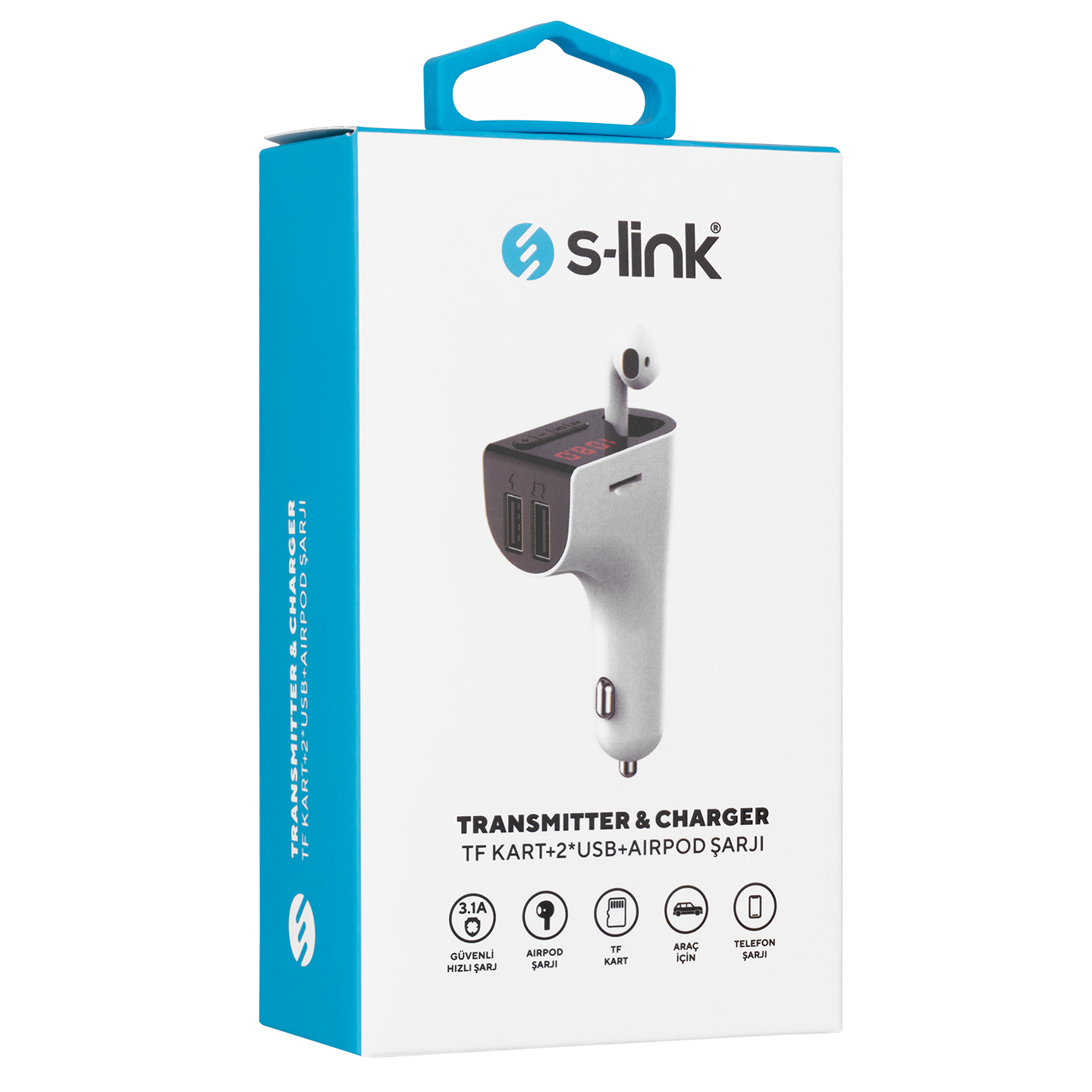 S-Link SL-BT245 5V 3.1A / 5V 1A Bluetooth Kulaklık ve TF+USB Fm Transmitter