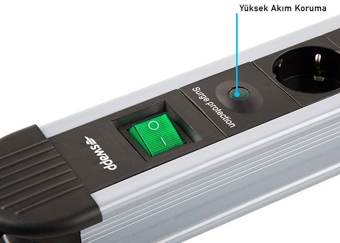 S-Link Swapp SPGKS05 1.5m 3G1.5mm2 900 Joule 5Li Akım Kor. Gri Priz Çoklayıcı