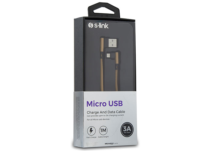 S-Link Swapp SW-C555 1M 3A Micro Altın Kılıflı Metal -L- Kablo