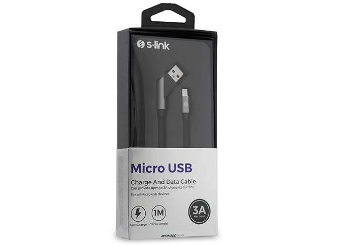 S-Link Swapp SW-C570 1M 3A Micro Usb Çapraz Uçlu Kırmızı/Gri Şarj Kablosu
