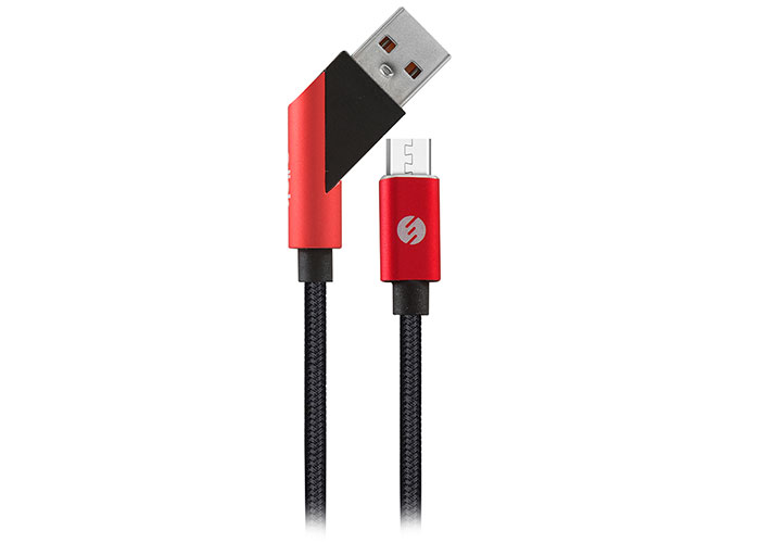 S-Link Swapp SW-C570 1M 3A Micro Usb Çapraz Uçlu Siyah/Kırmızı Şarj Kablosu