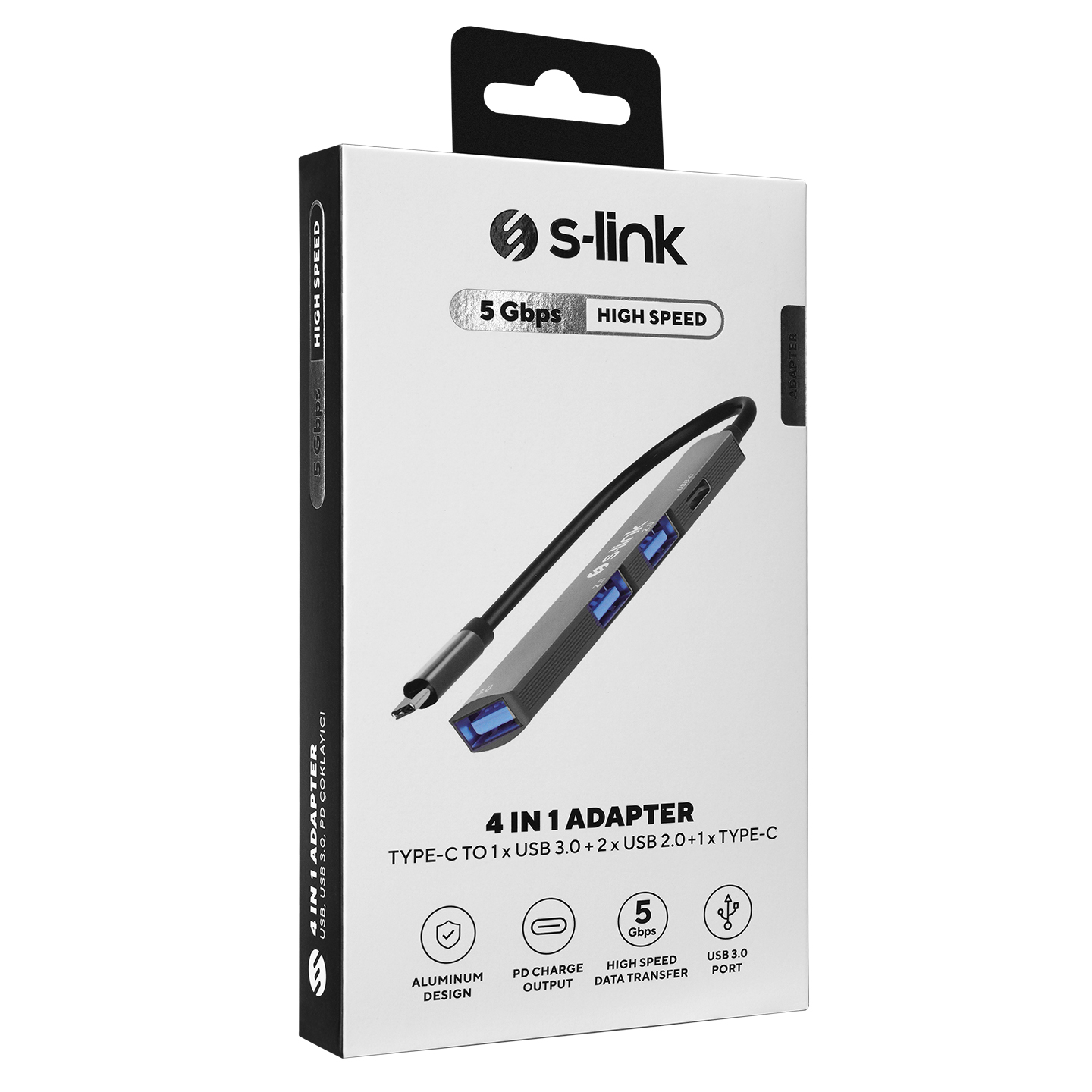S-Link SWV-USBC023 4 In 1 Gri Metal TypeC To 2*USB2.0 USB 3.0, PD Type C Adaptör
