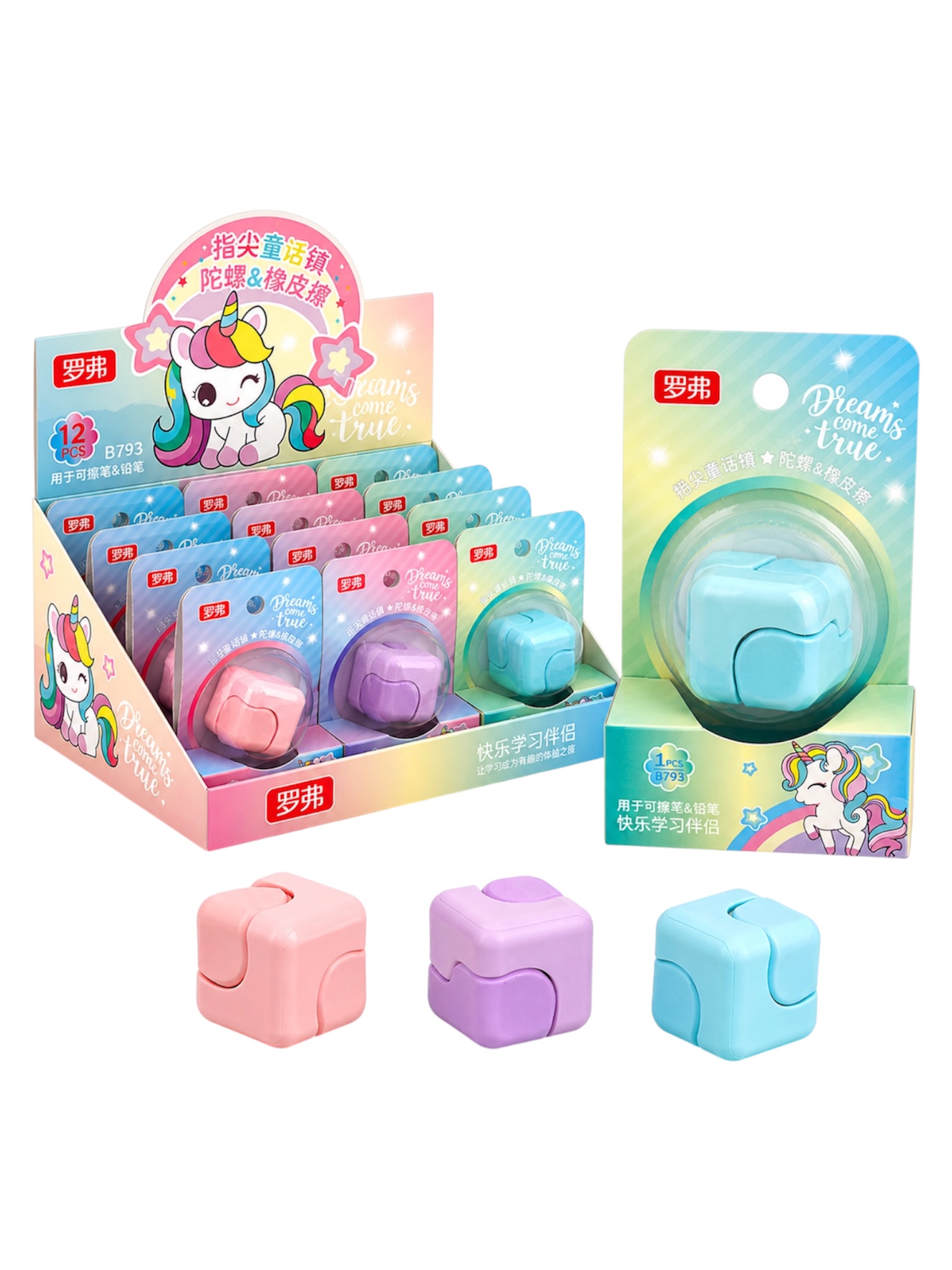 Unicorn Modeli Dönebilen Bilyeli Çarklı Pastel Renkler Silgi
