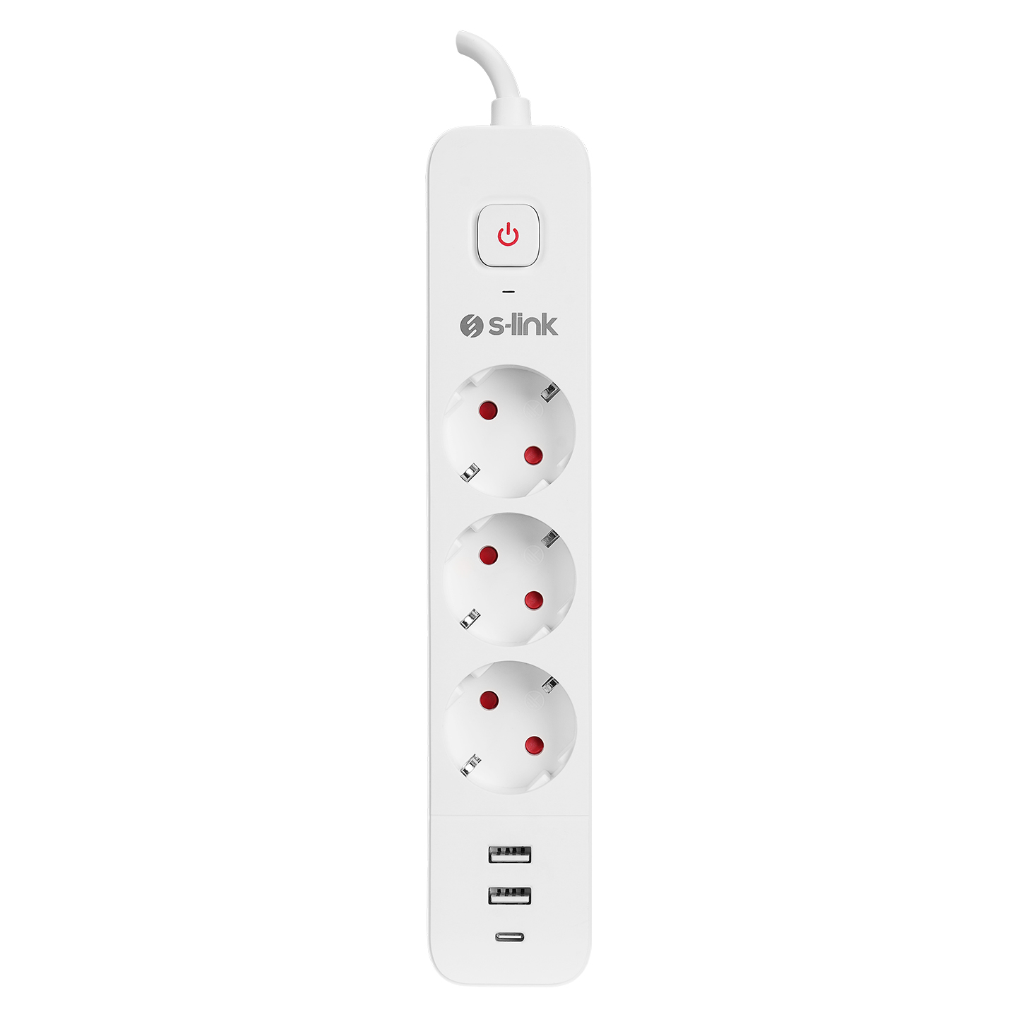 S-link SPG3-PD20 2 USB 3.4A + 1 Type C PD20W H05VV-F 3G1.0mm, 1.5m 3 lü 306 J Akım Korumalı Beyaz + Gri Priz