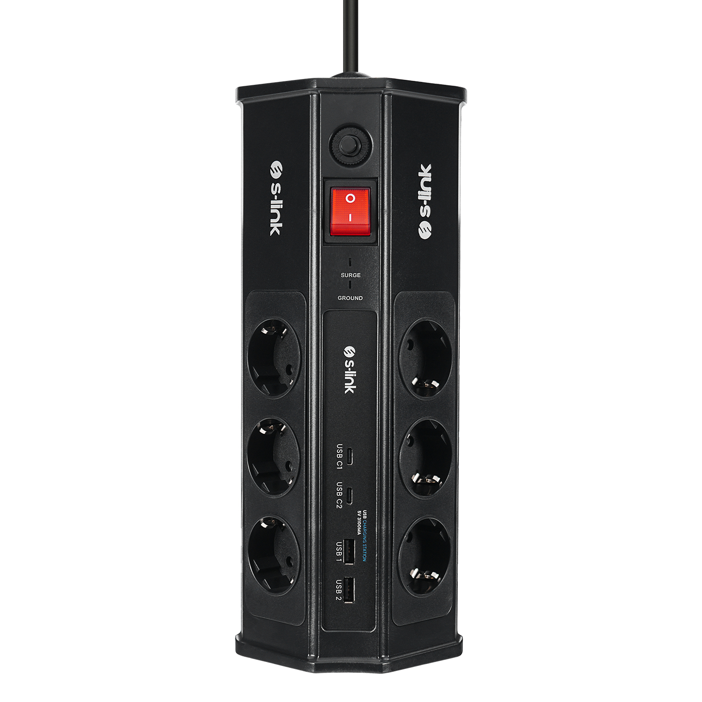 S-link PRZ03 PrizHive 3M 630 Joule 1.5mm 2 USB 2 TypeC 2.4A/5V 500V 6000V 6lı Akım Korumalı Priz