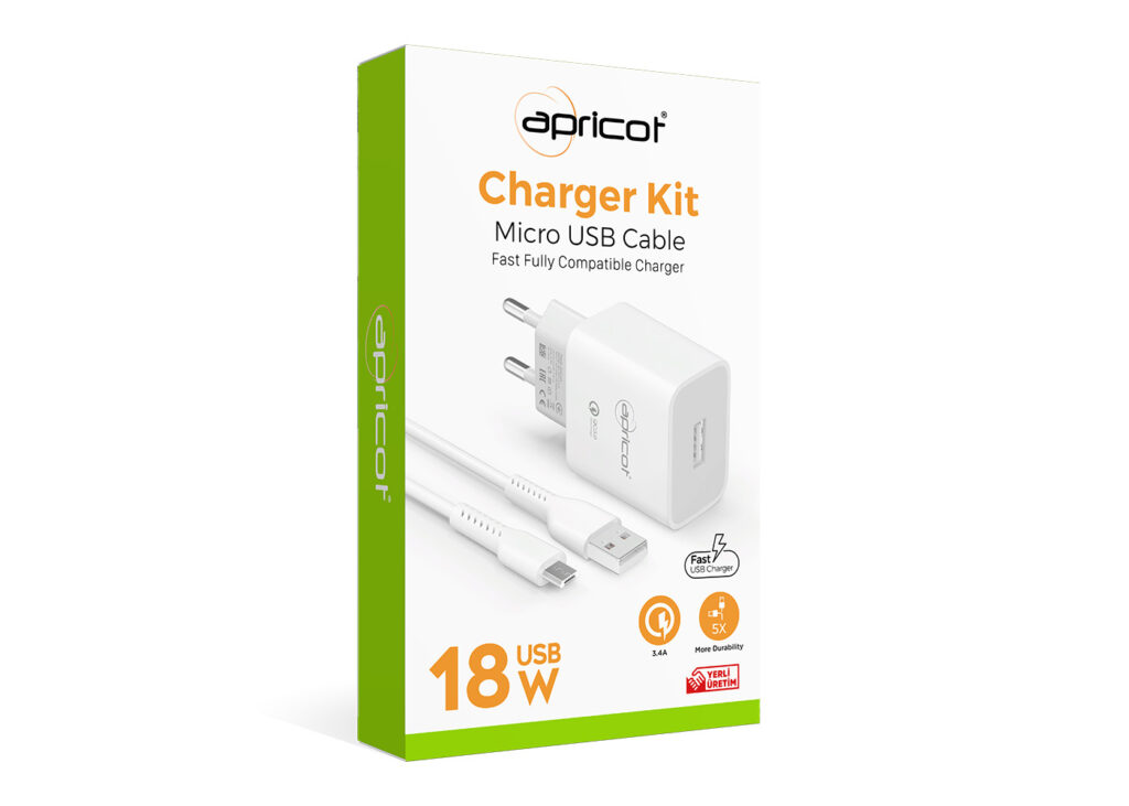 Apricot APC-U310M 3.4A Beyaz Micro USB + Ev Şarj Adaptörü Seti
