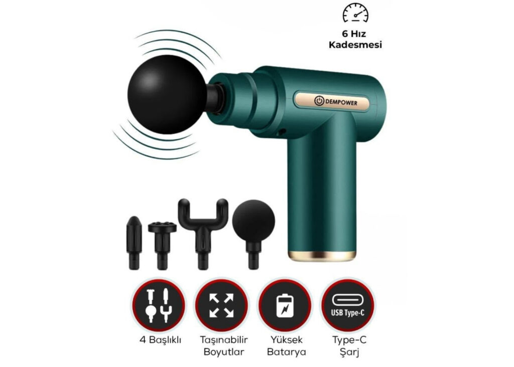 Dempower DP-293Y Masaj Tabancası 4 Başlıklı