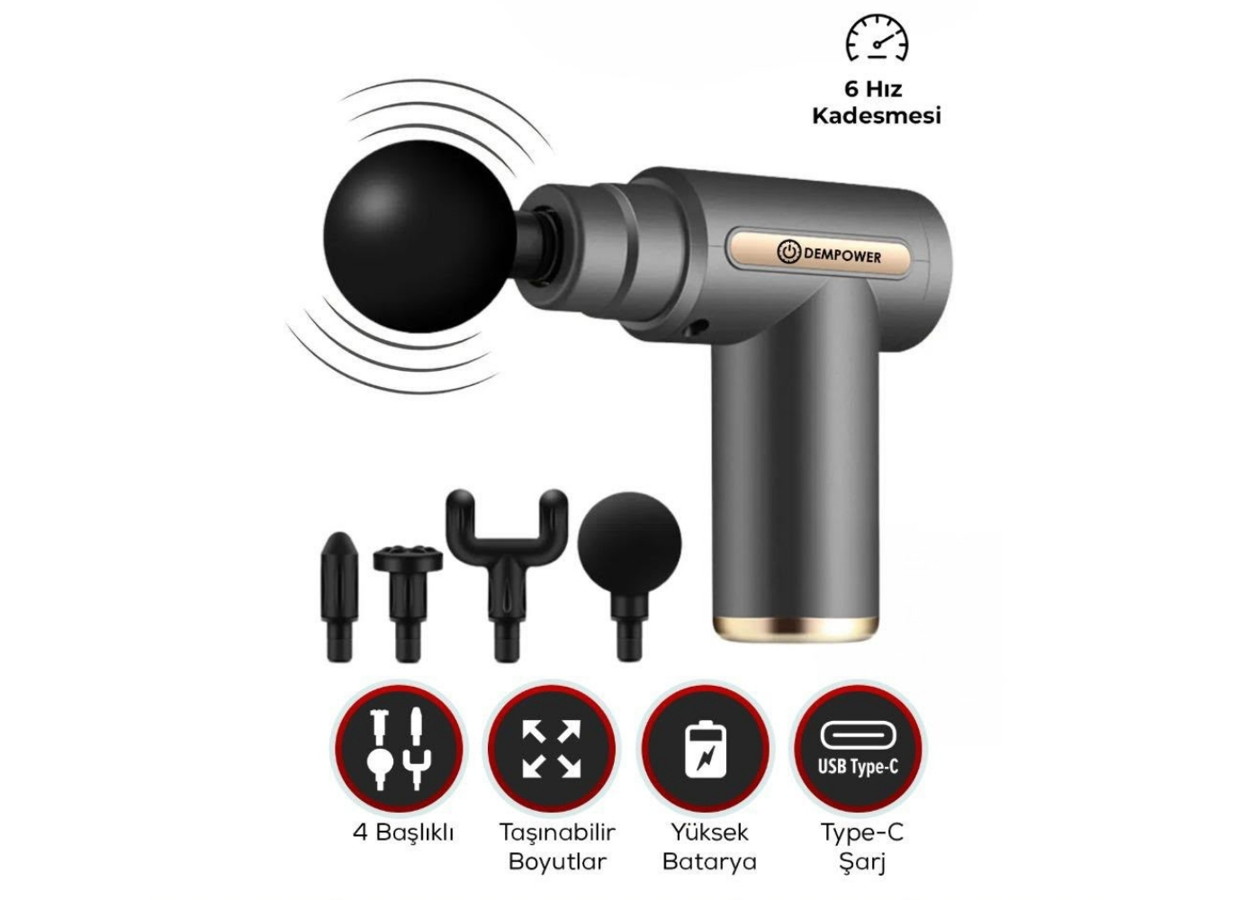 Dempower DP-293G Masaj Tabancası 4 Başlıklı